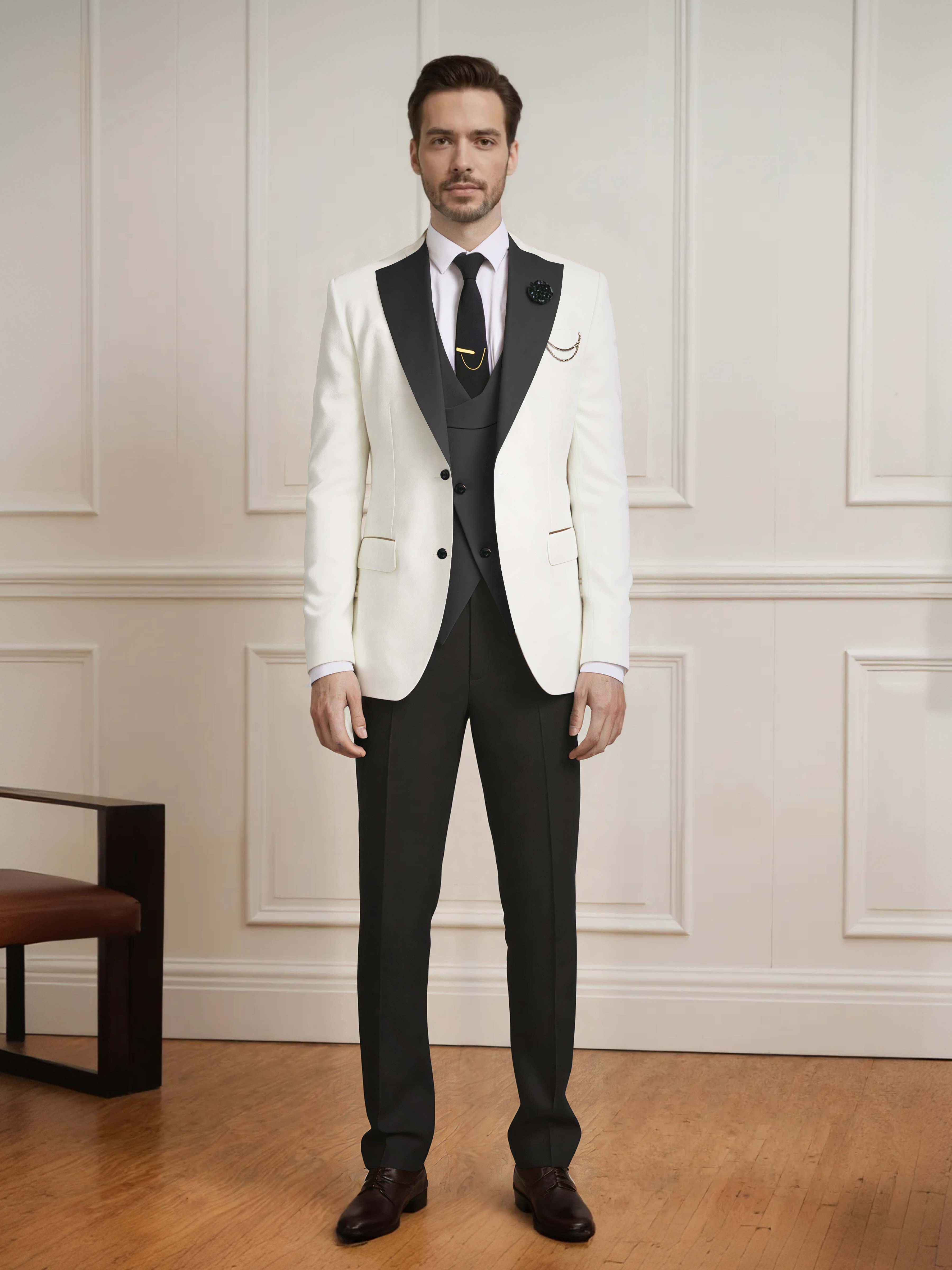 Smart Men's Two Button Contrast Finishes 3 Pieces Guest Suits