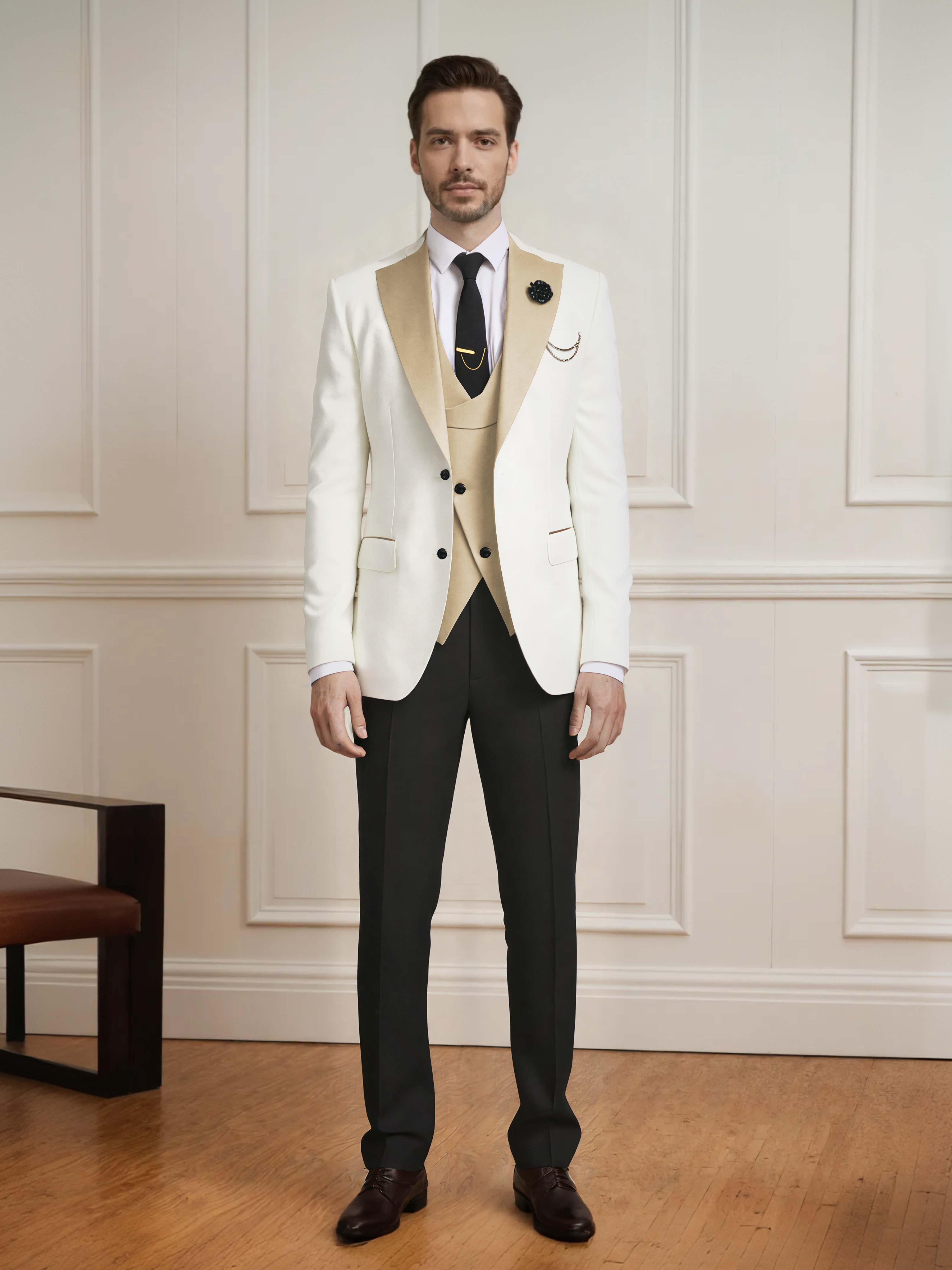 Smart Men's Two Button Contrast Finishes 3 Pieces Guest Suits