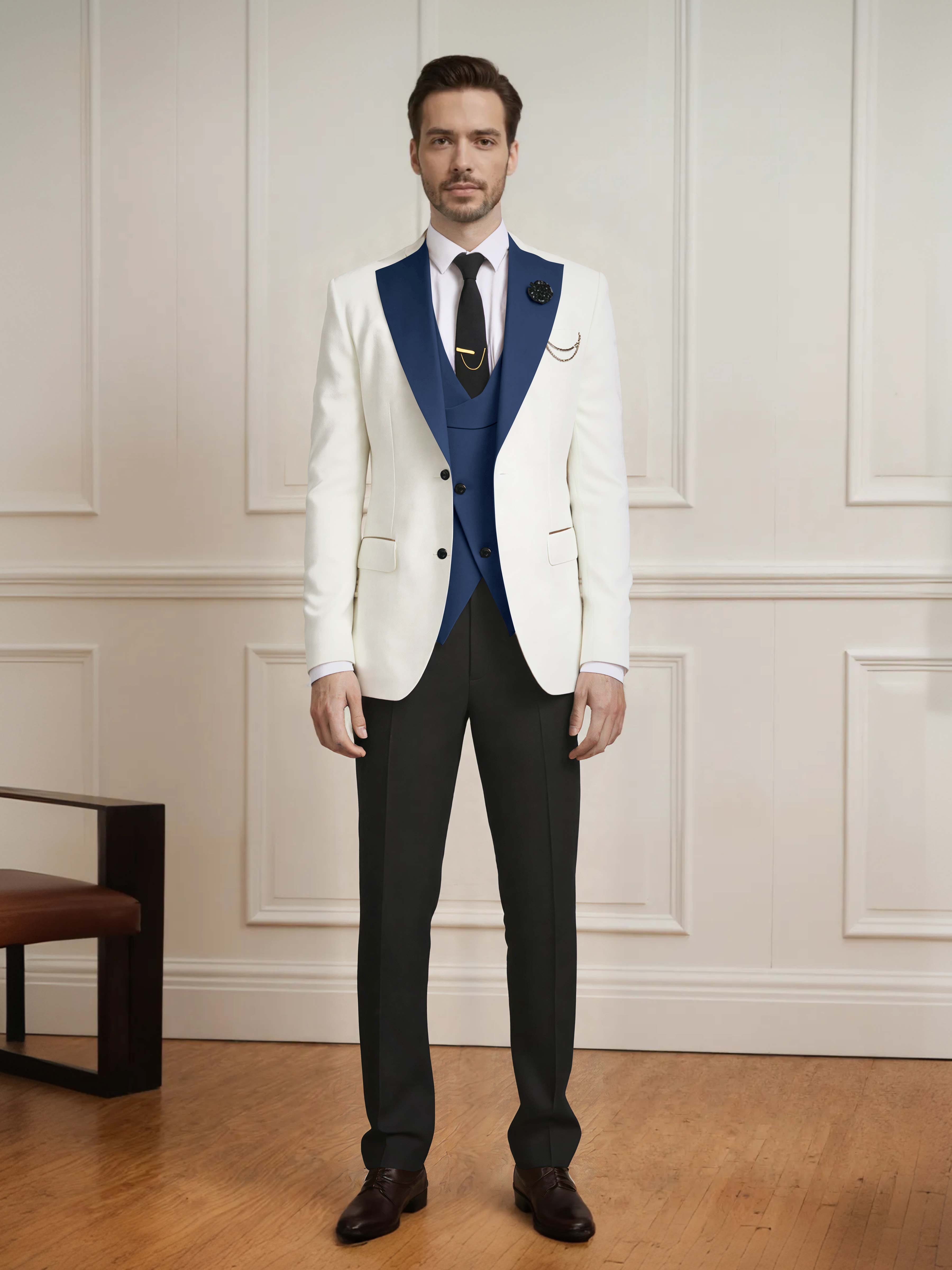 Smart Men's Two Button Contrast Finishes 3 Pieces Guest Suits