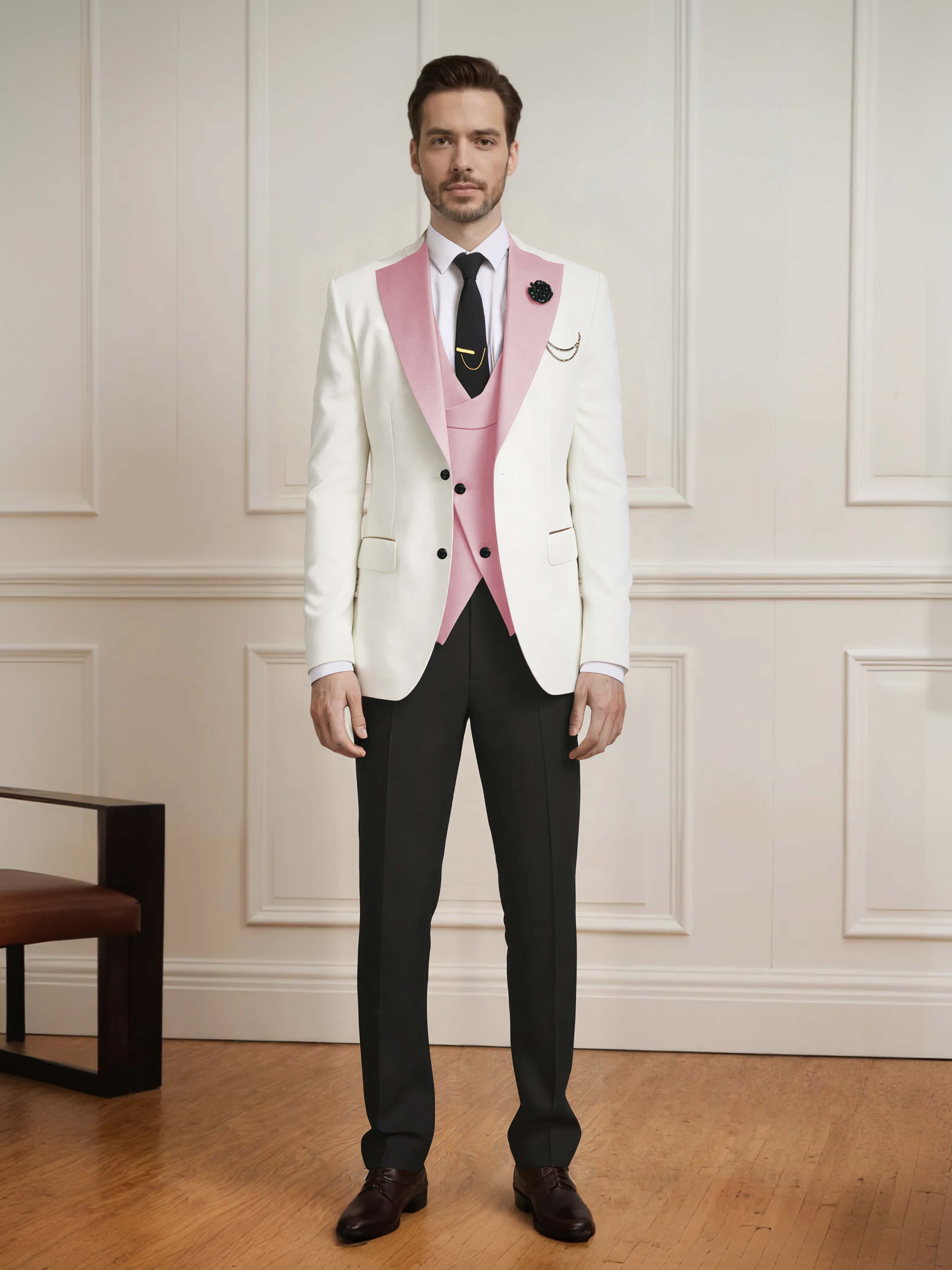 Smart Men's Two Button Contrast Finishes 3 Pieces Guest Suits