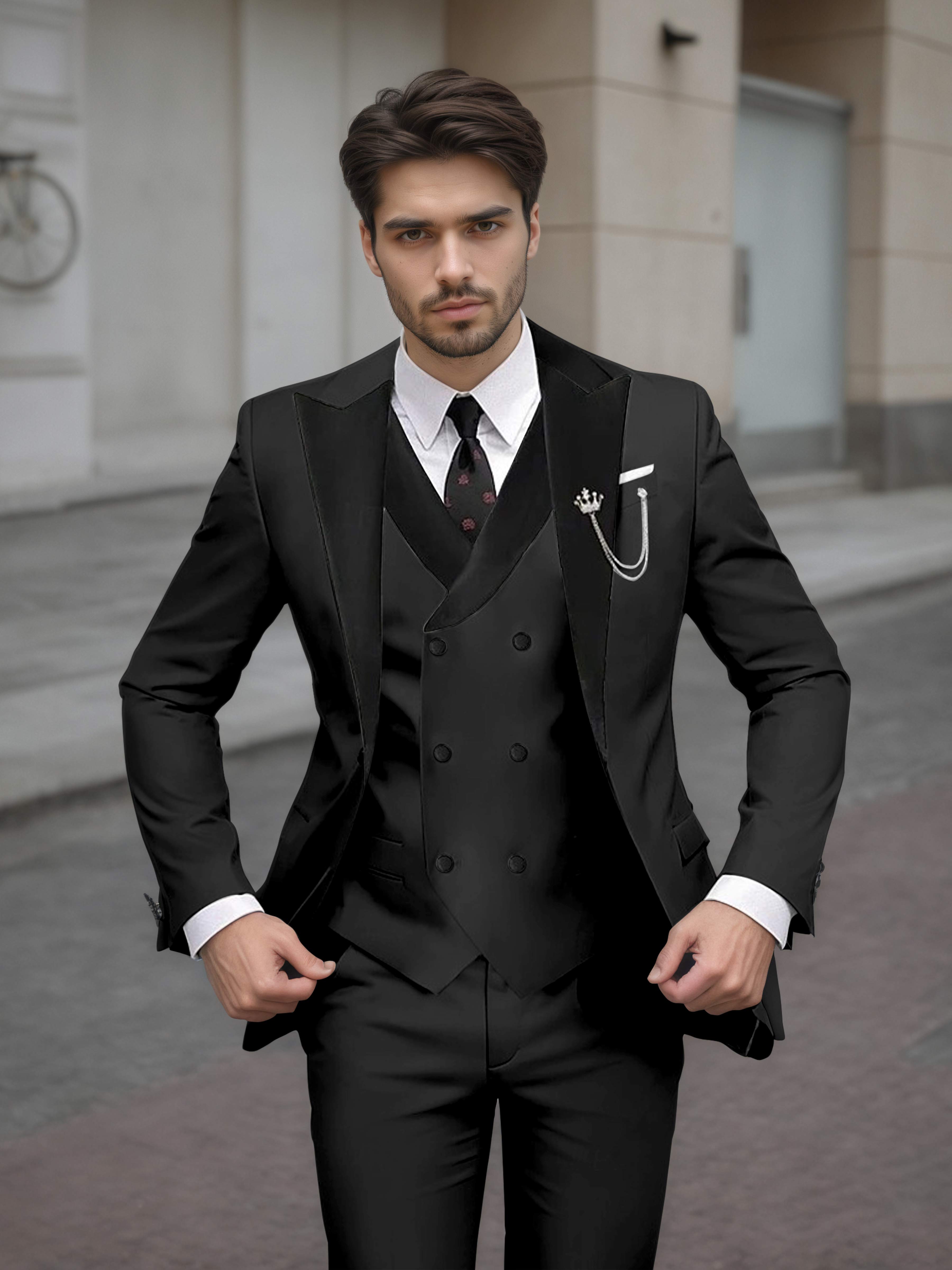 Sophisticated Men's Tailored Slim Fit 3 Pieces Formal Suits