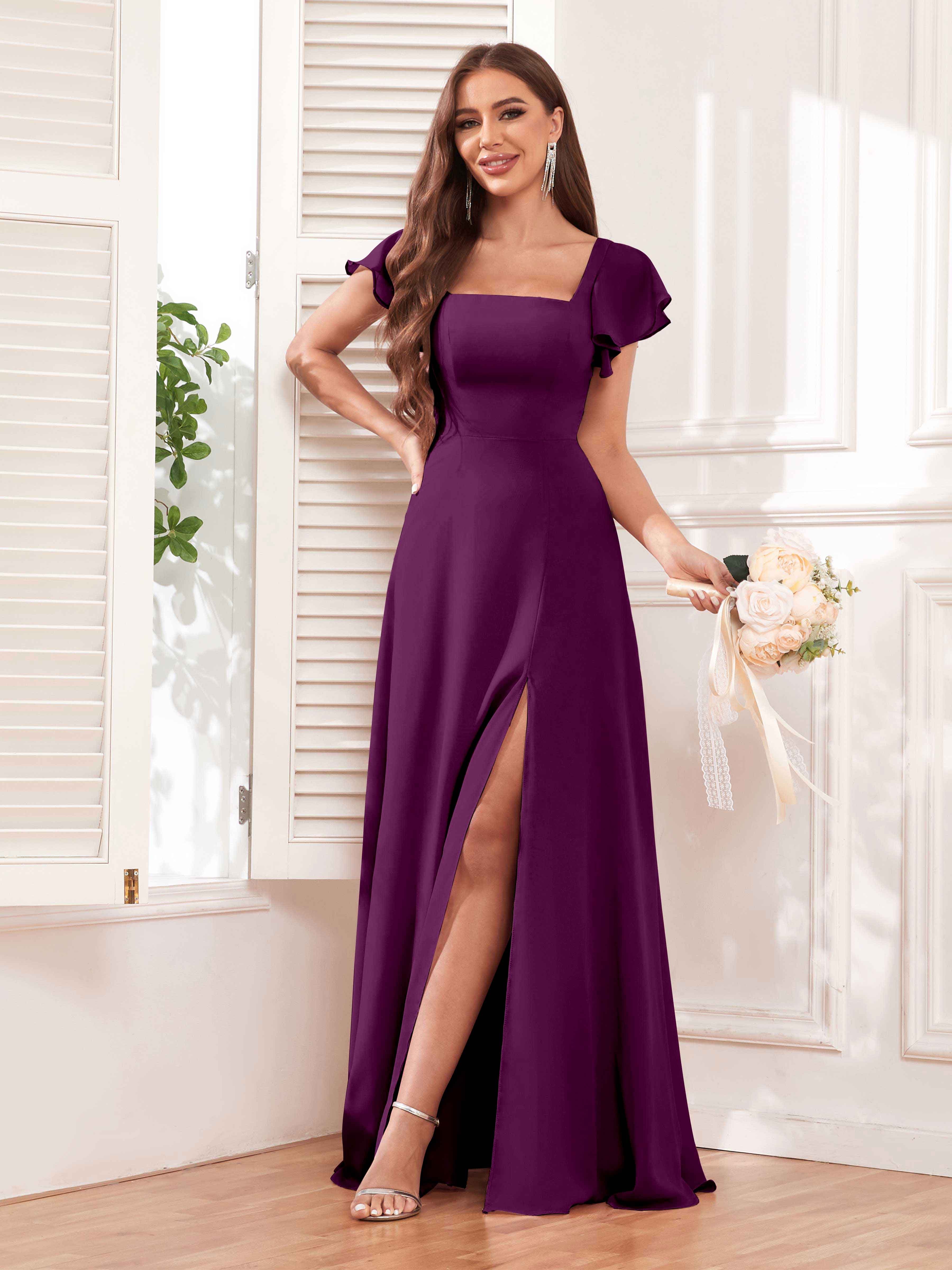 Stevie Chic Short Sleeves Corset Back Maxi Chiffon Bridesmaid Dresses