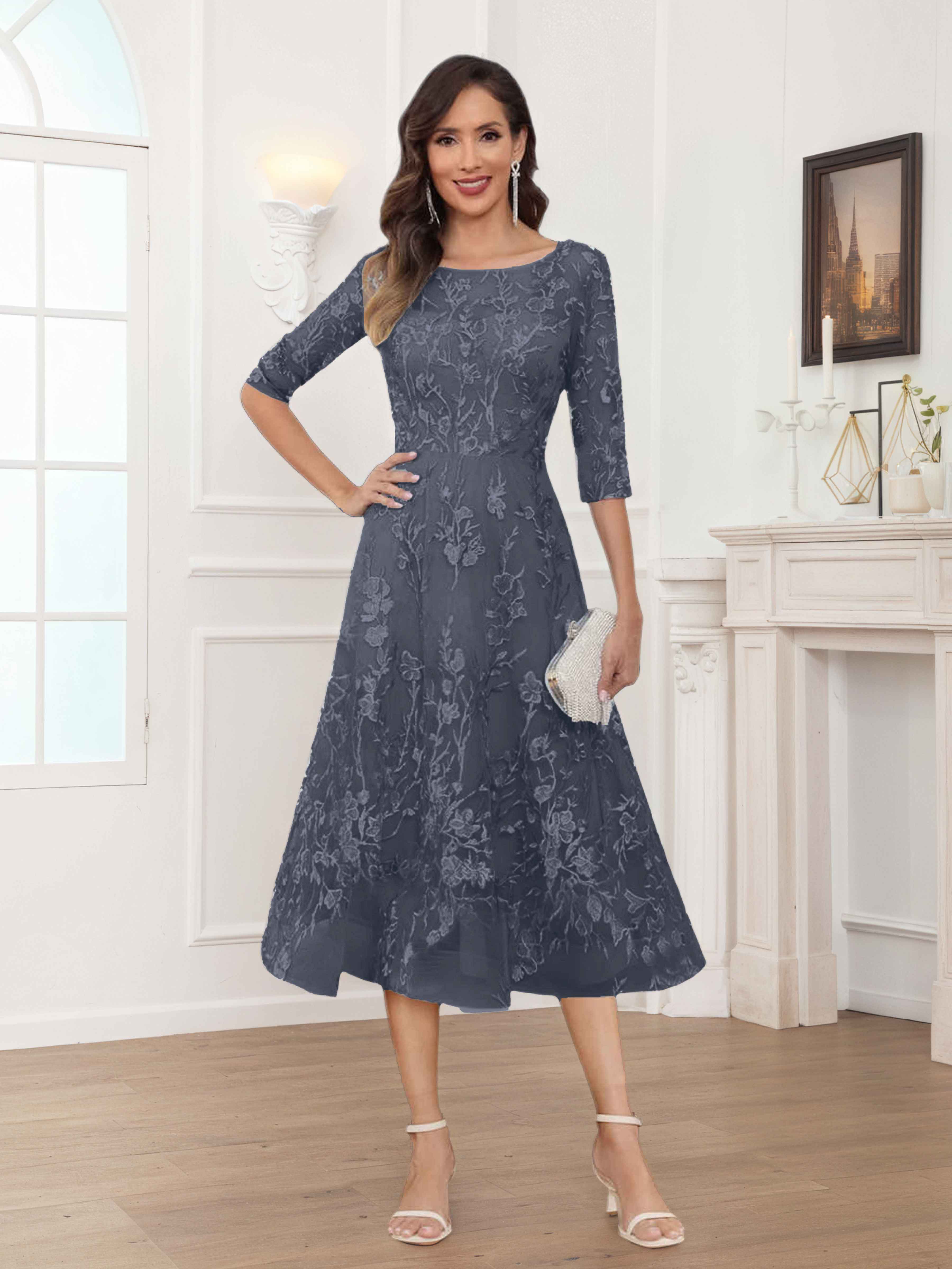Pax Dreamy A-Line Illusion Lace Tea Length Mother of The Bride Dresses