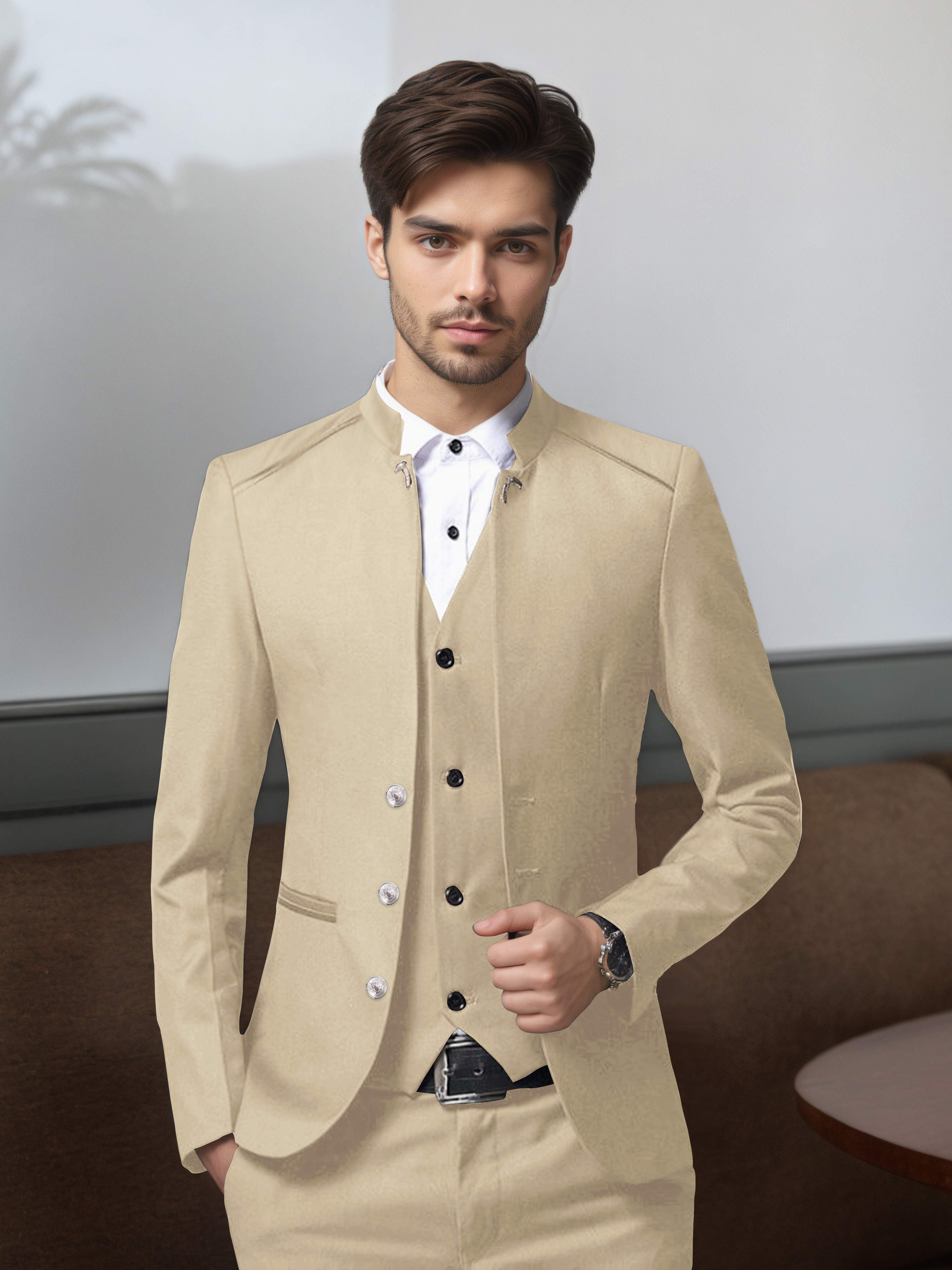 Structured Retro Men's 3 Pieces Single Breasted Suits