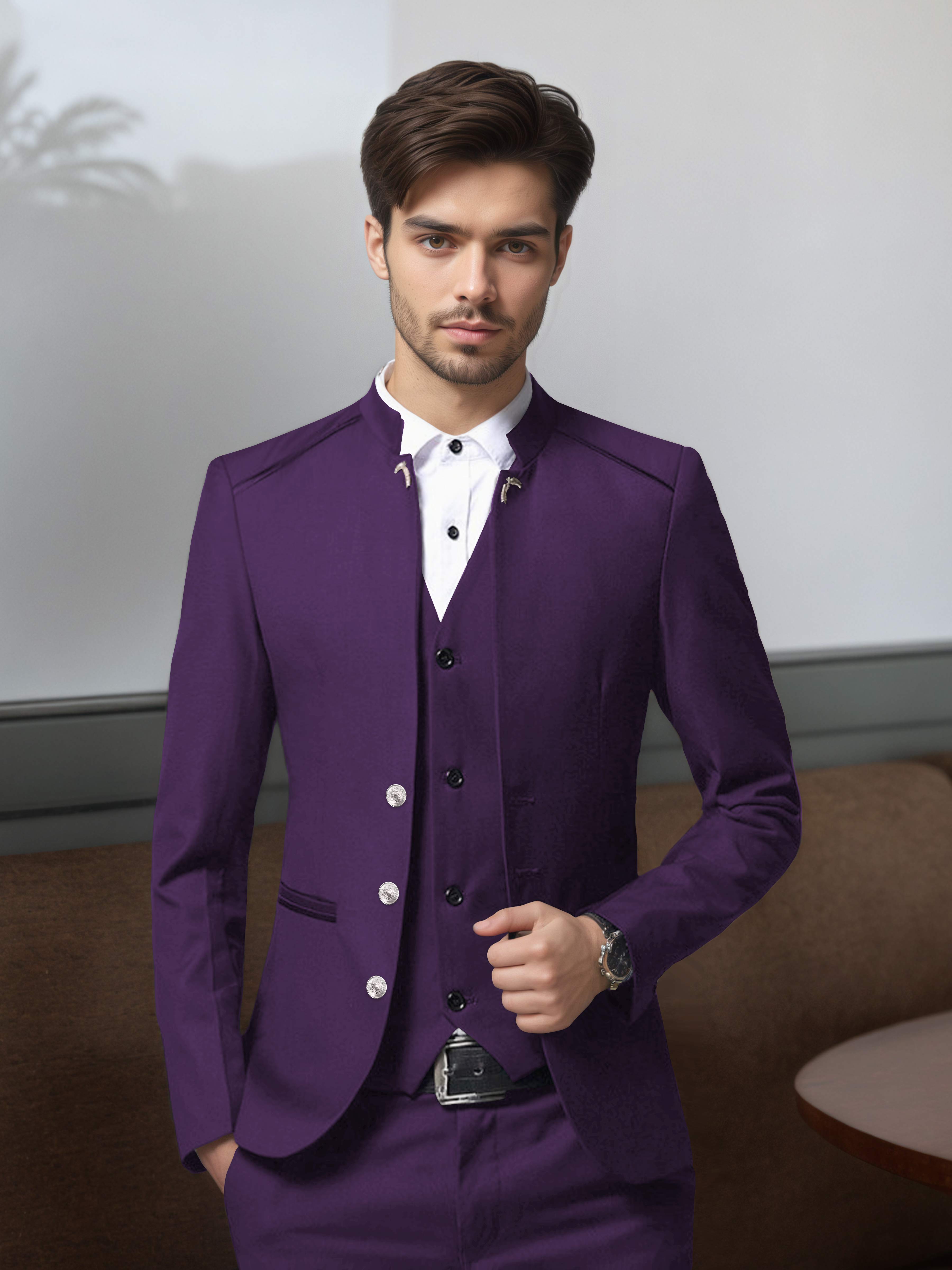 Structured Retro Men's 3 Pieces Single Breasted Suits