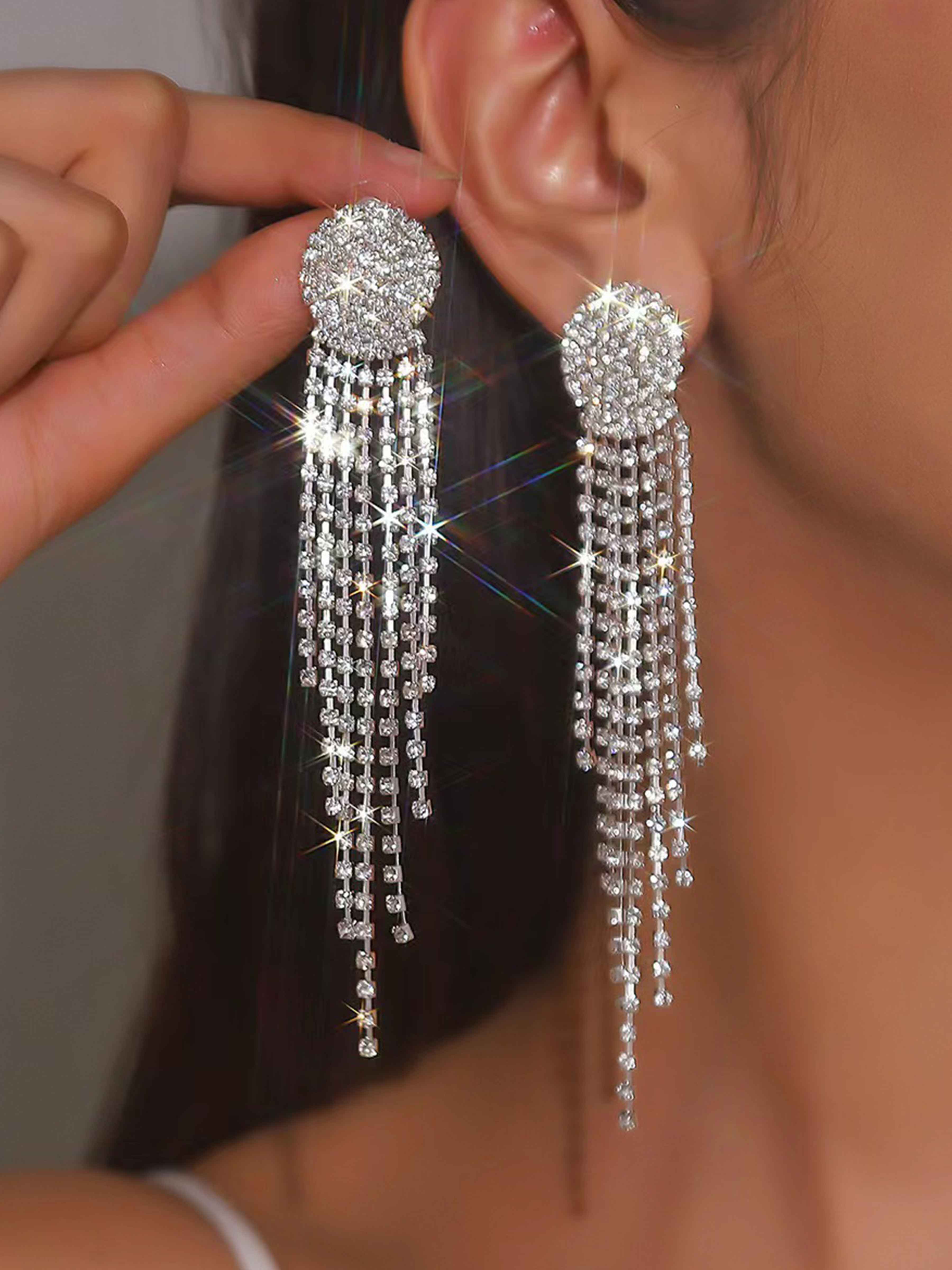 Chic Long Tassel Rhinestone Earrings