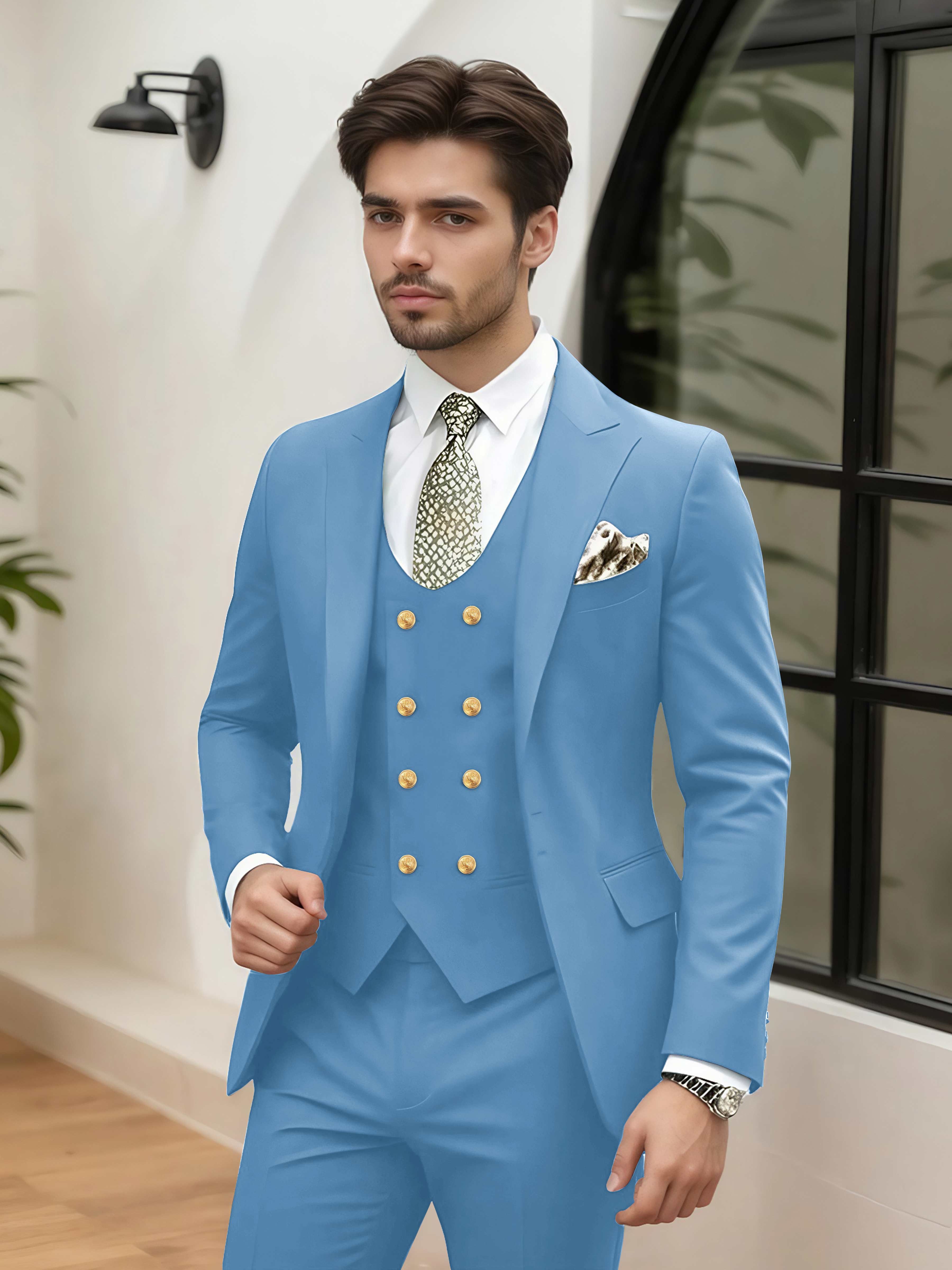 Stylish 3 Pieces Men’s Wedding Suit Tailored Fit One Button Peak Lapel