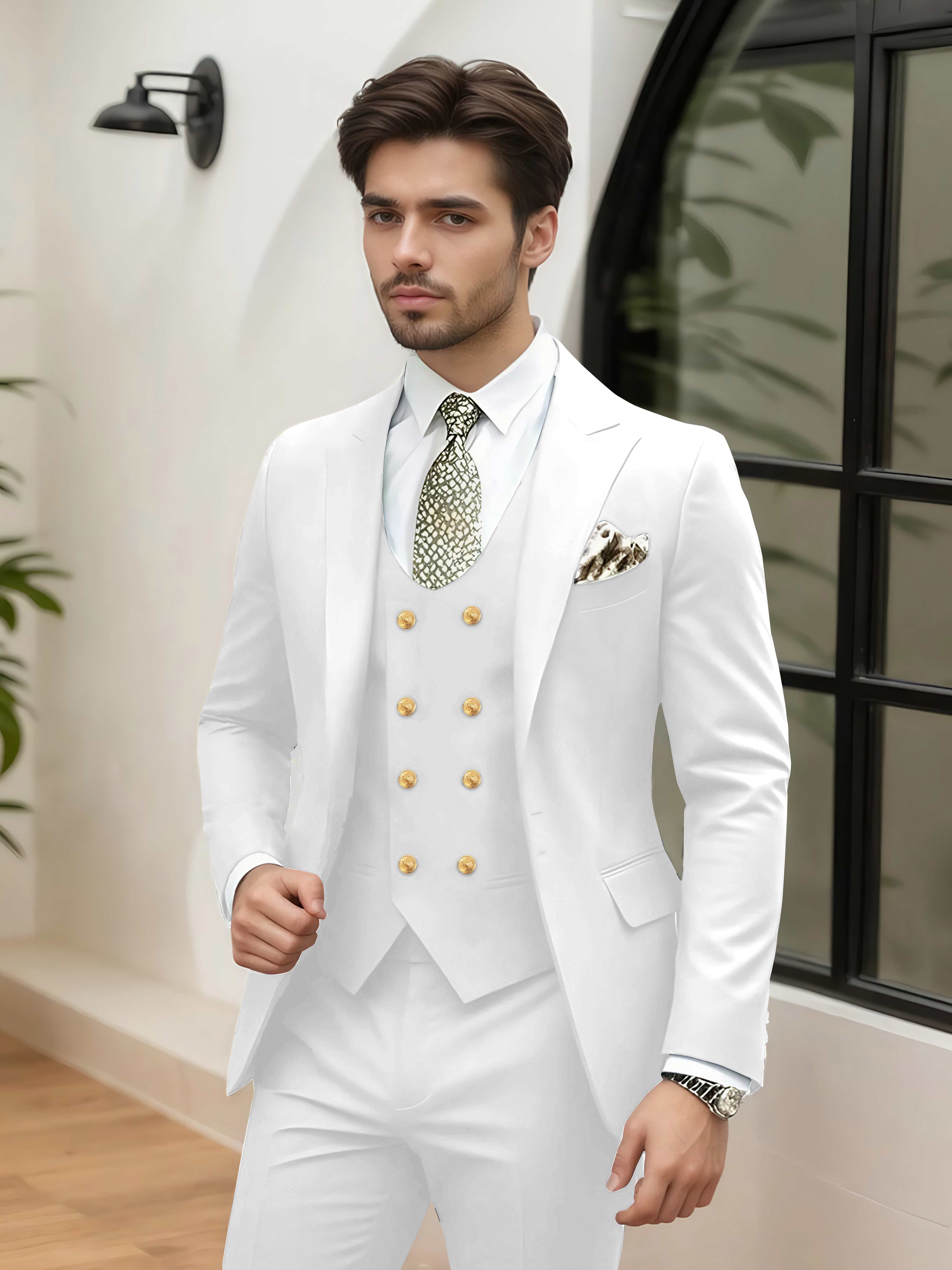 Stylish 3 Pieces Men’s Wedding Suit Tailored Fit One Button Peak Lapel