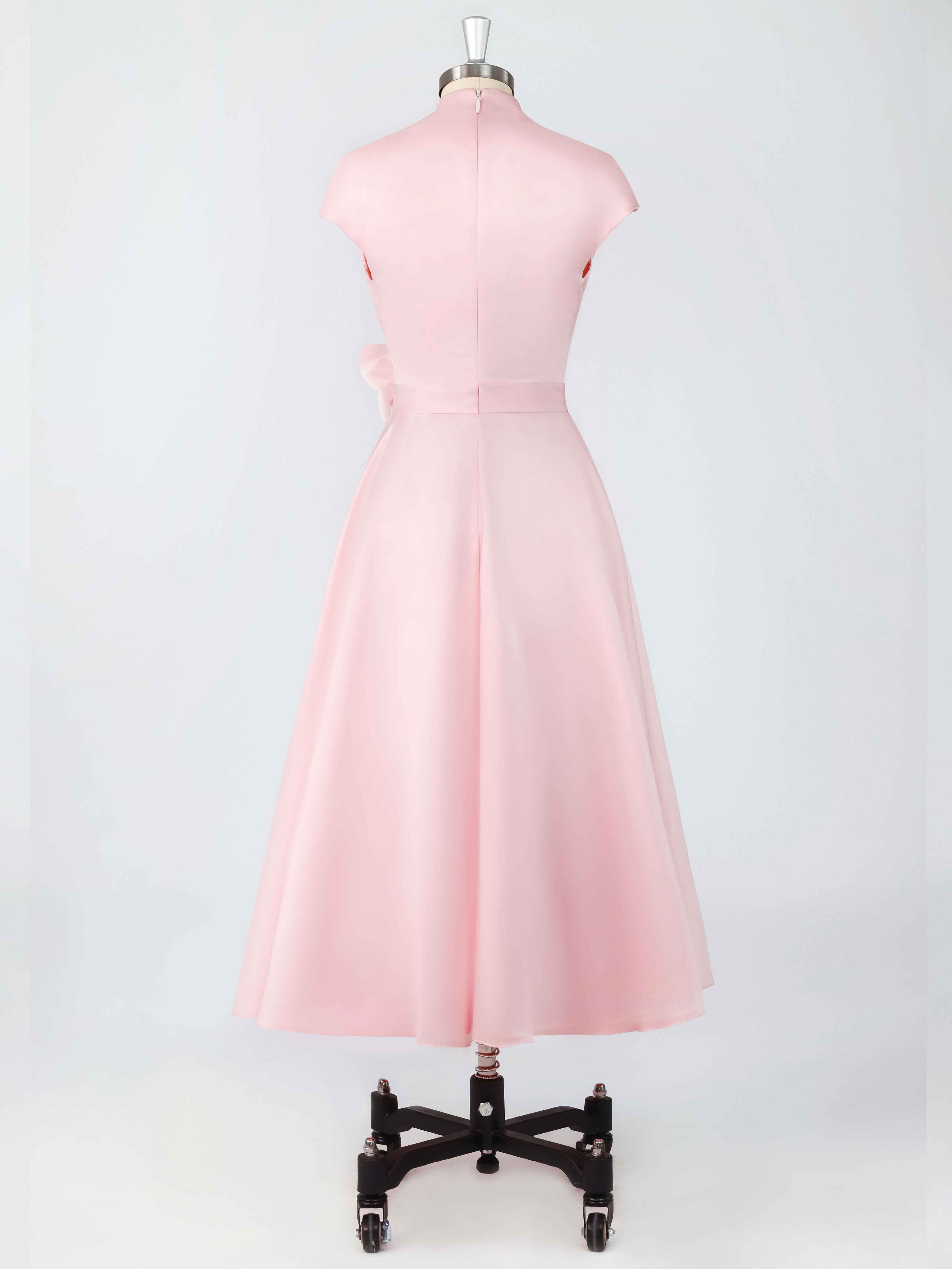 Stylish A-Line V-Neck Cap Sleeves Flower Tea Length Satin Mother of The Bride Dresses