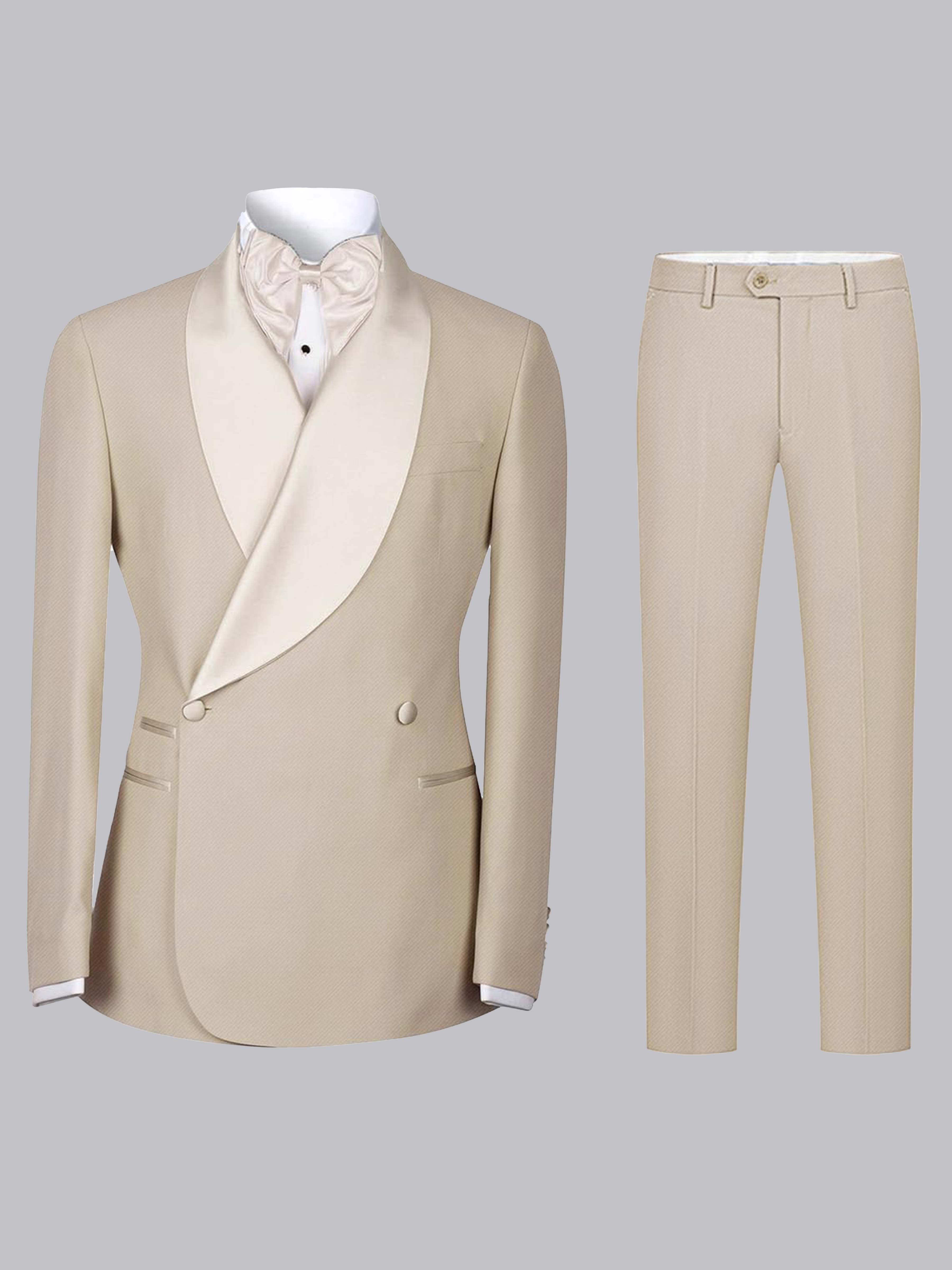 Stylish Casual Men‘s Patchwork Notch Lapel Double Breasted 2 Pieces Prom Suit