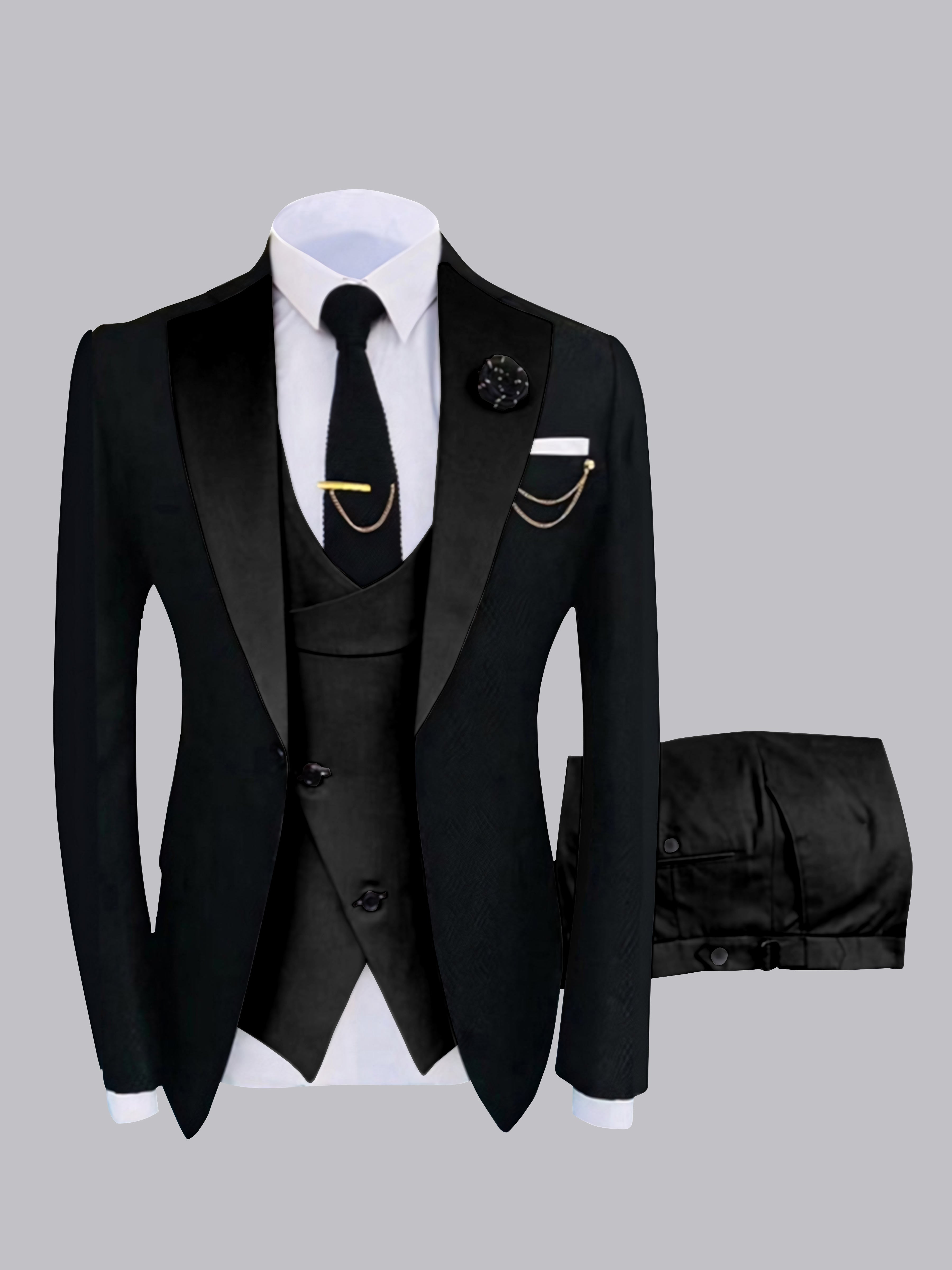 Stylish Men's Contrast Detailing One Button 3 Pieces Suits