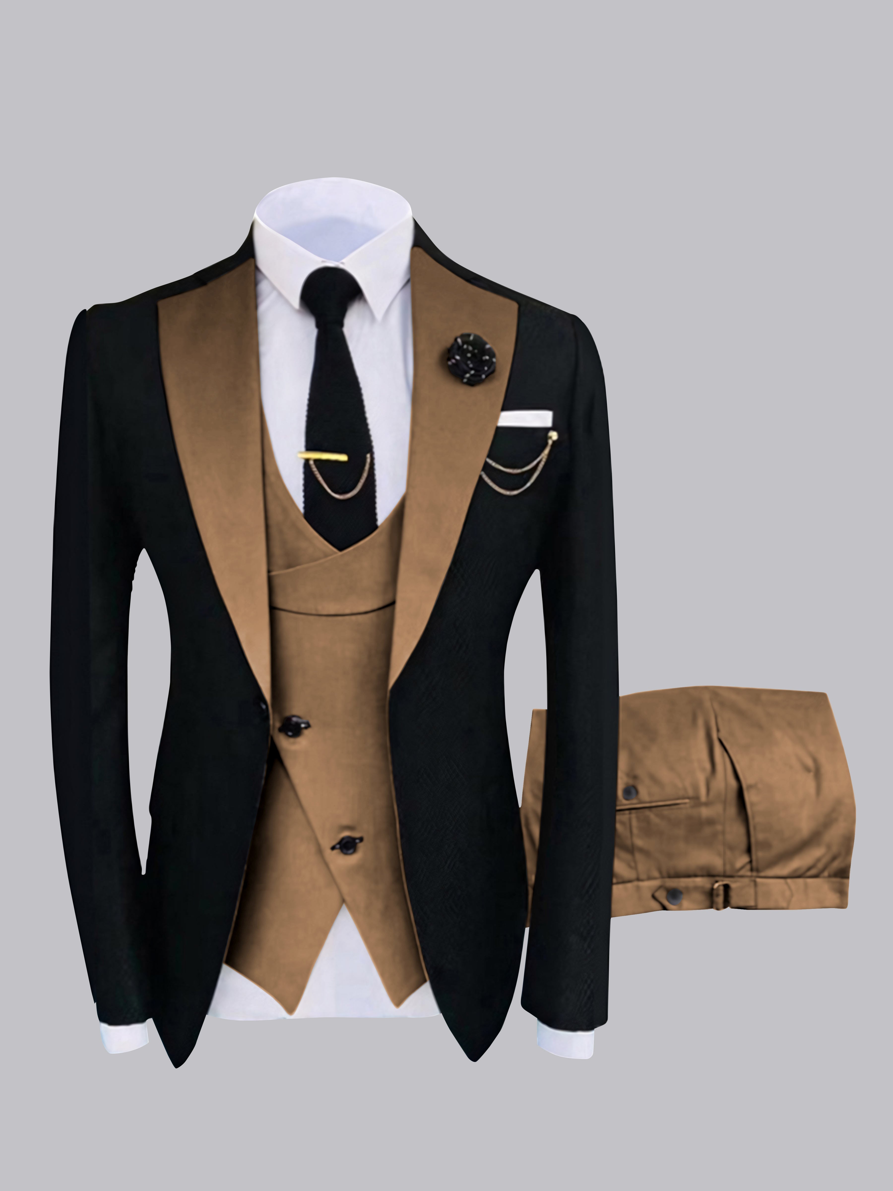 Stylish Men's Contrast Detailing One Button 3 Pieces Suits
