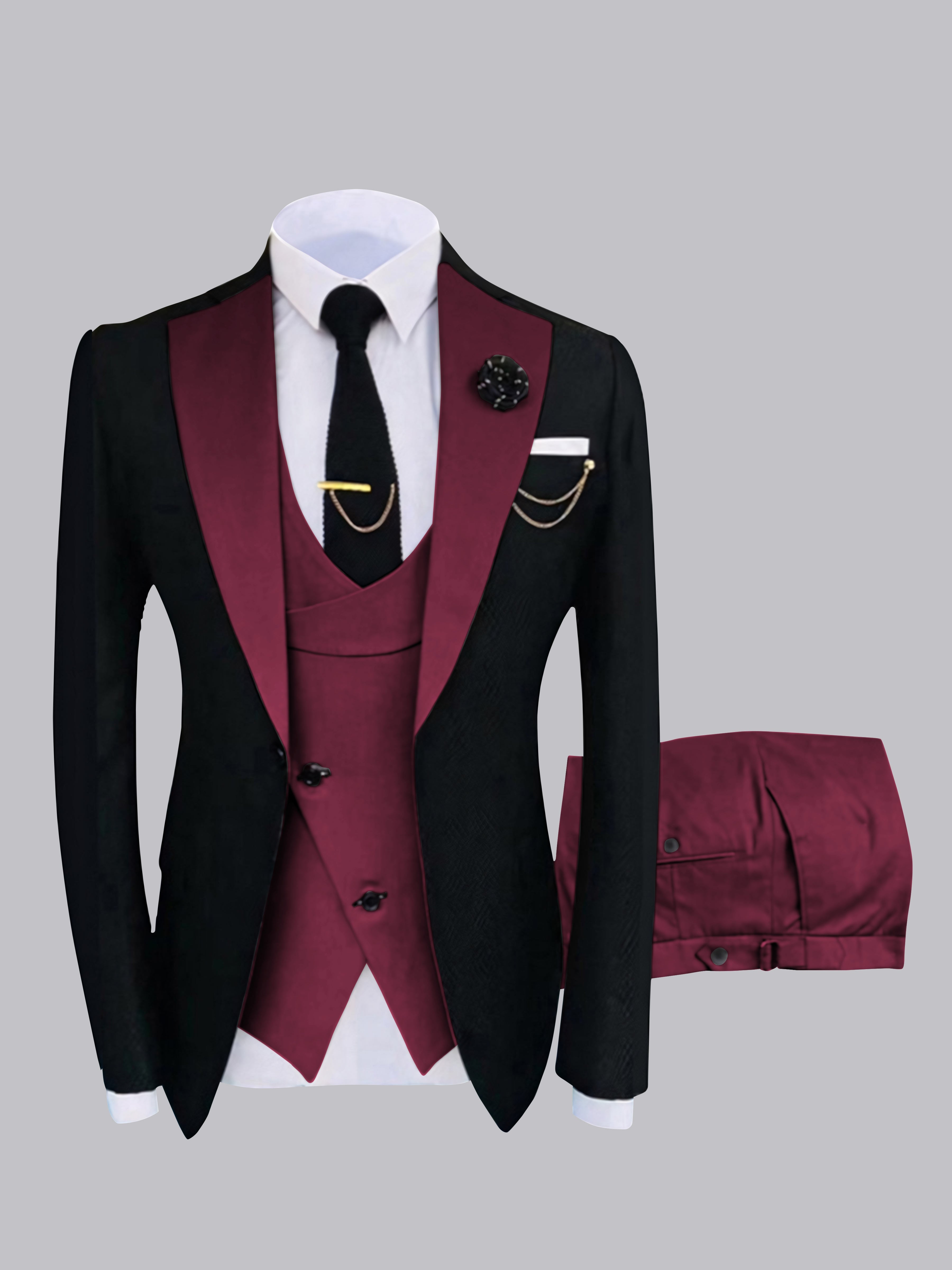 Stylish Men's Contrast Detailing One Button 3 Pieces Suits
