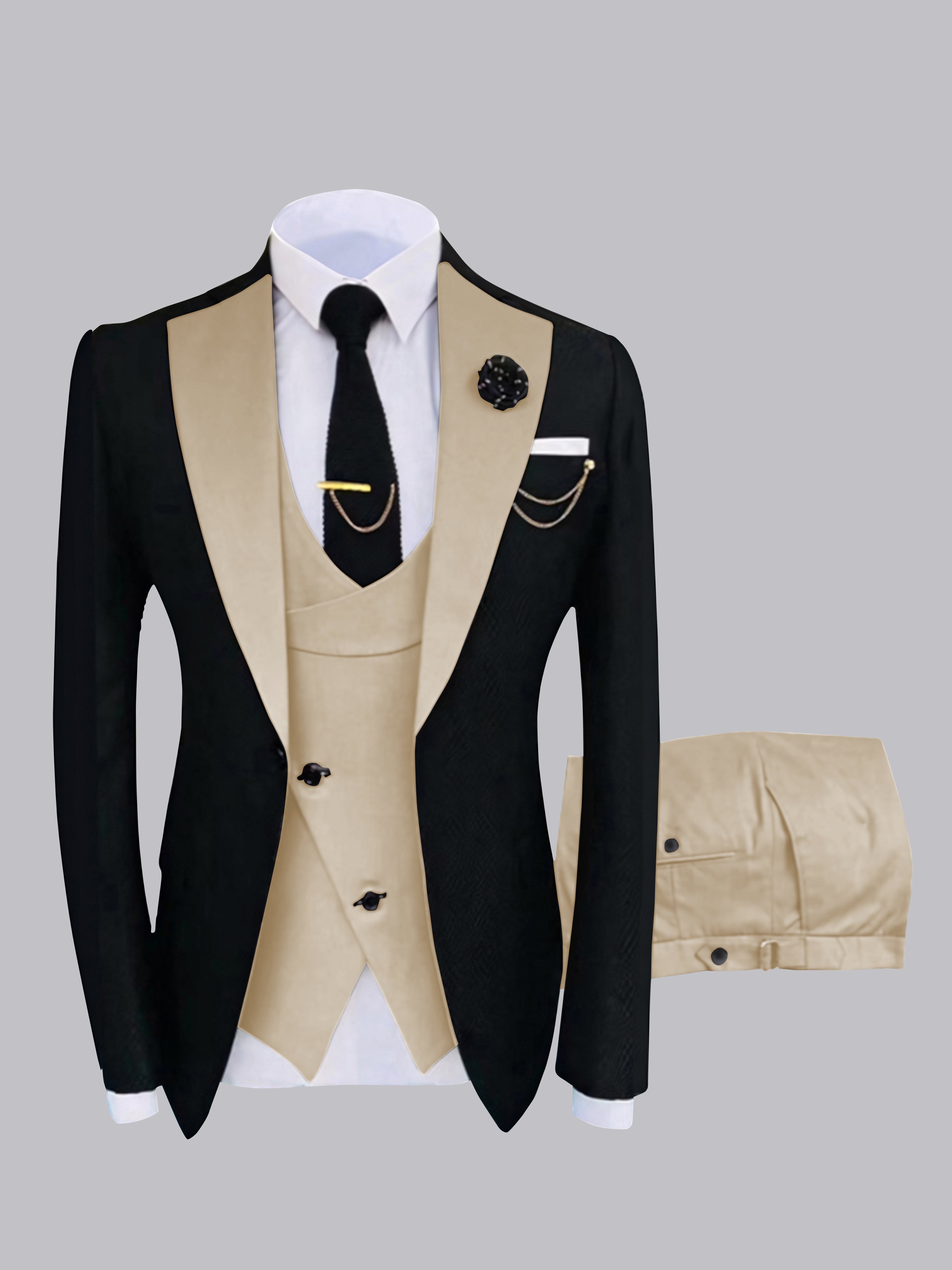 Stylish Men's Contrast Detailing One Button 3 Pieces Suits
