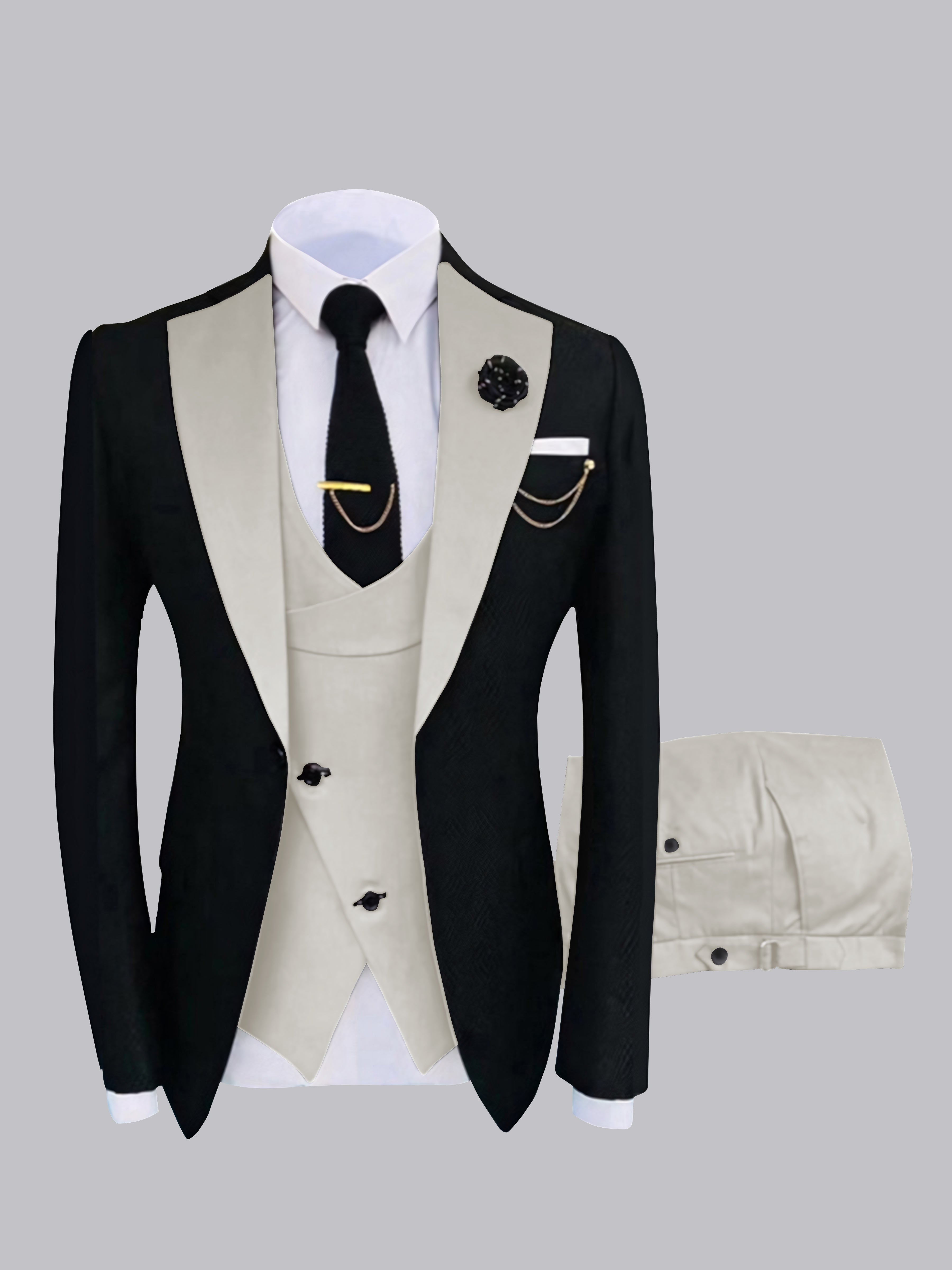 Stylish Men's Contrast Detailing One Button 3 Pieces Suits