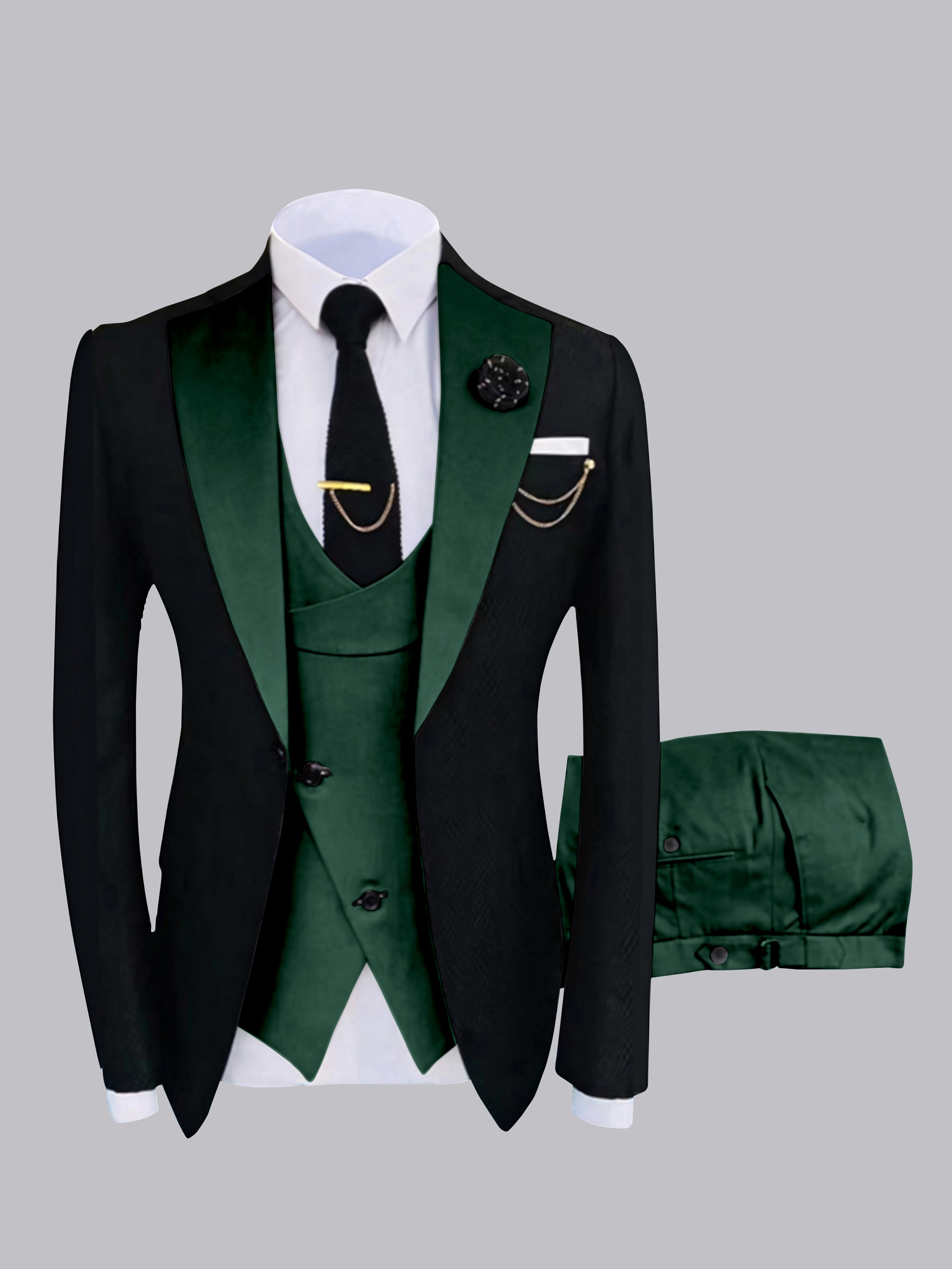 Stylish Men's Contrast Detailing One Button 3 Pieces Suits