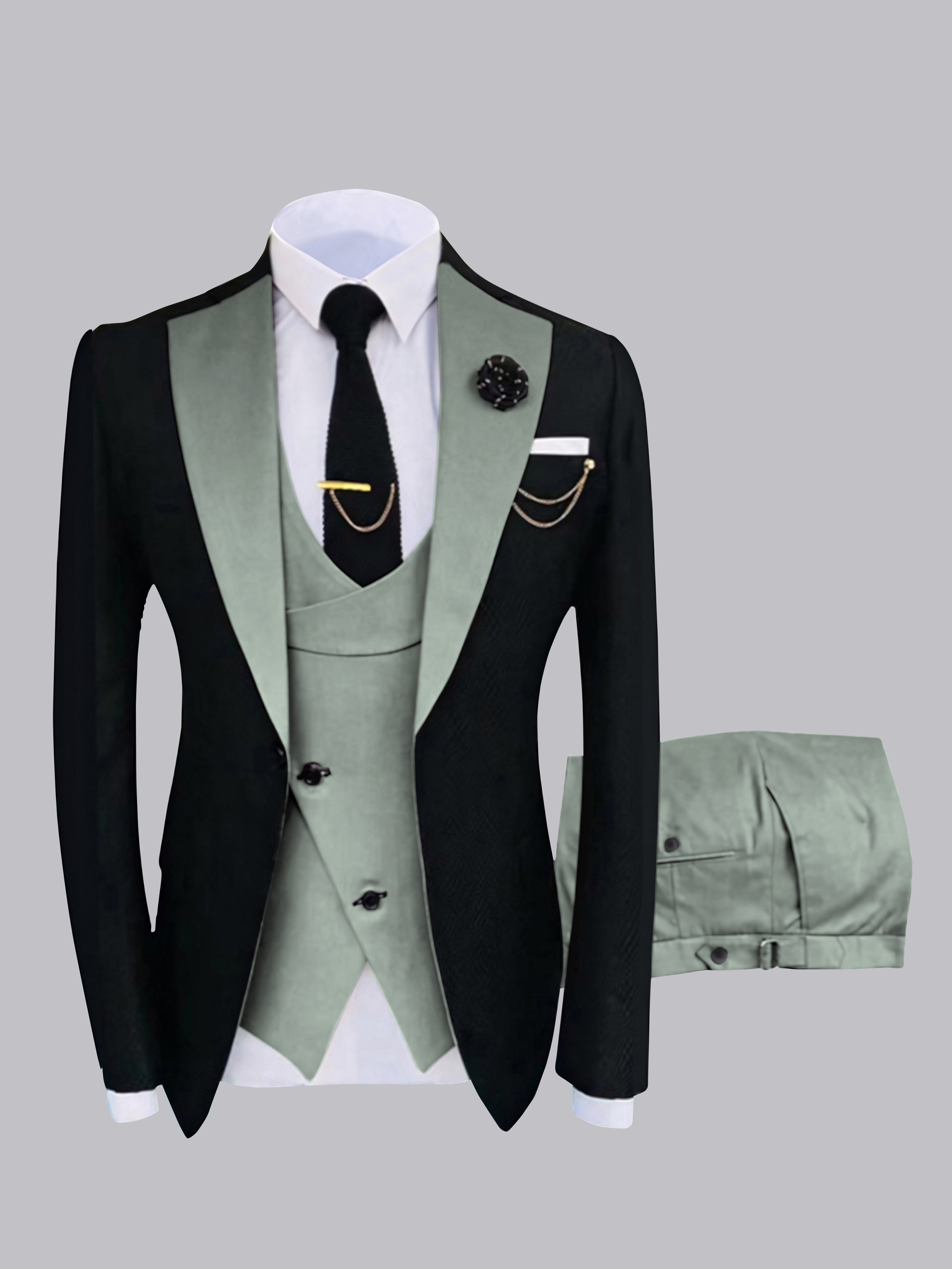 Stylish Men's Contrast Detailing One Button 3 Pieces Suits