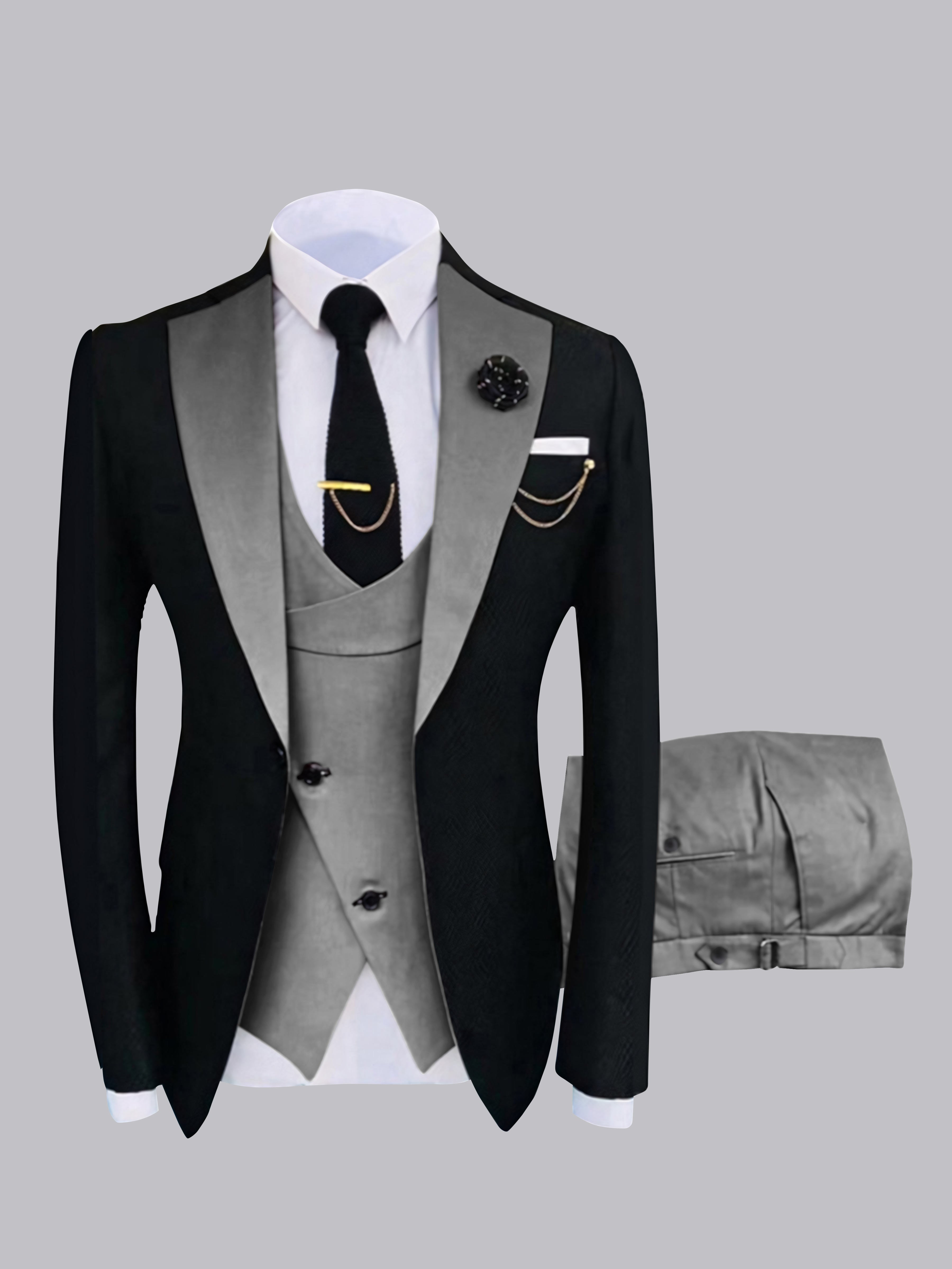 Stylish Men's Contrast Detailing One Button 3 Pieces Suits