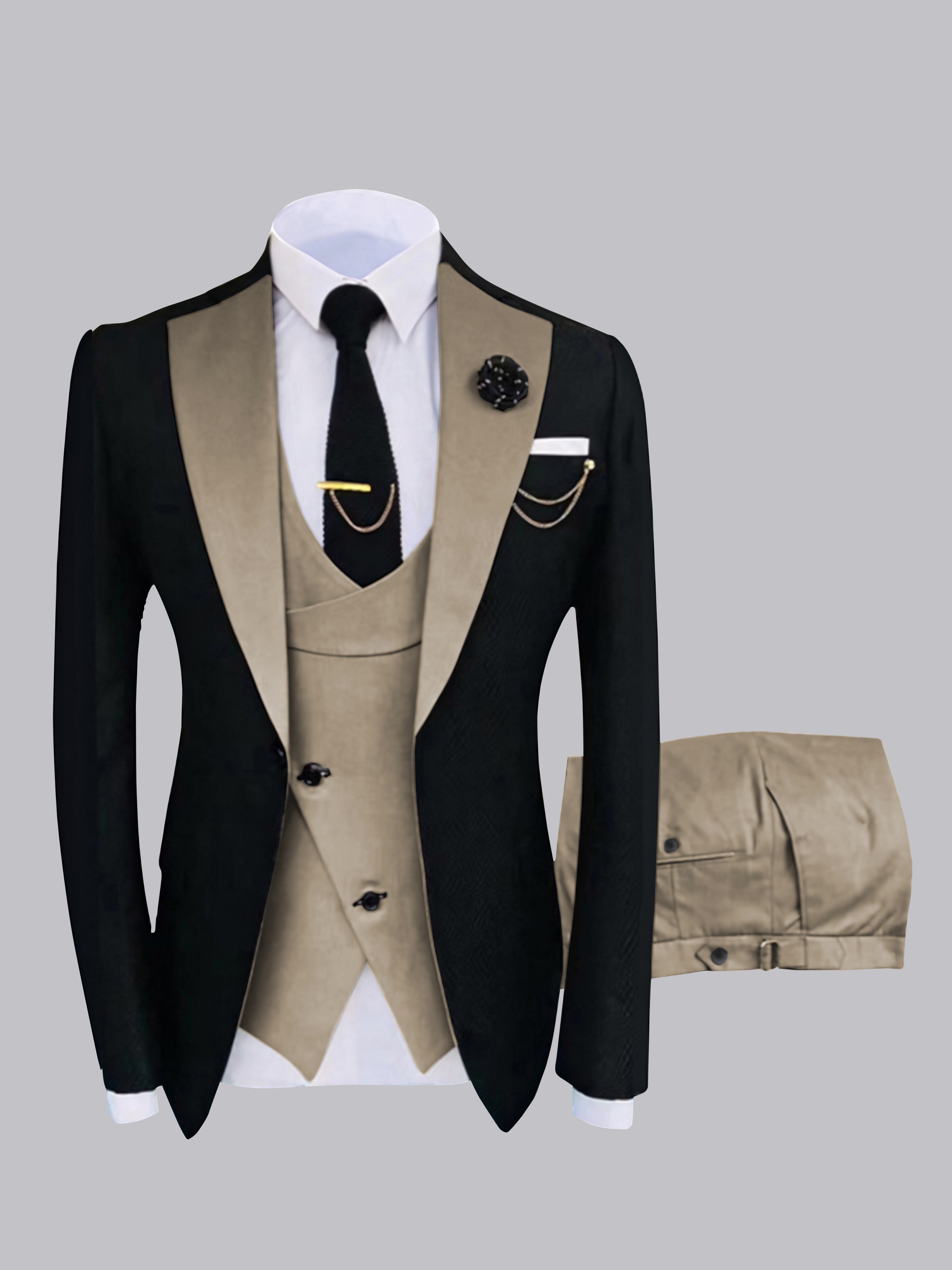 Stylish Men's Contrast Detailing One Button 3 Pieces Suits