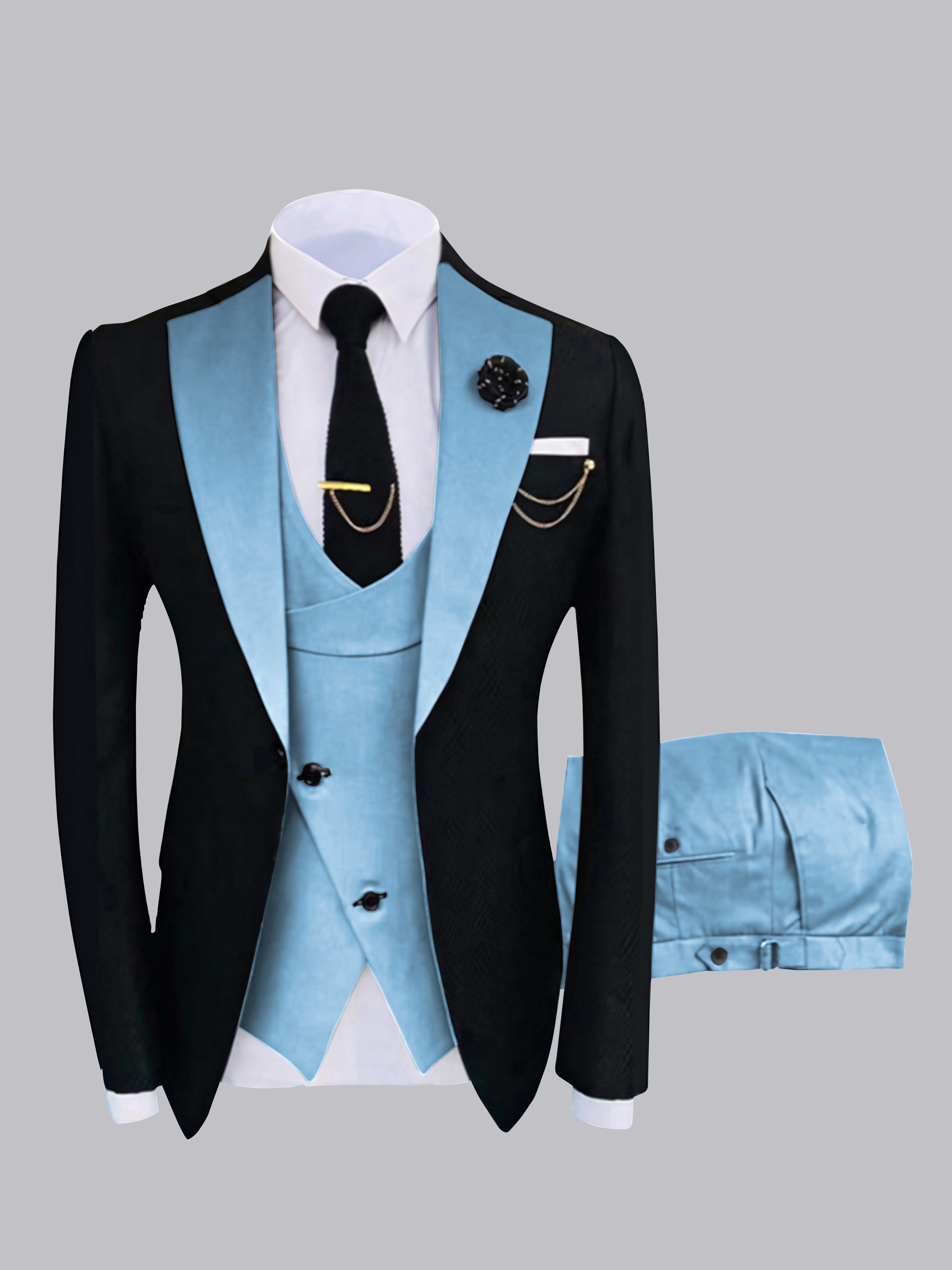 Stylish Men's Contrast Detailing One Button 3 Pieces Suits