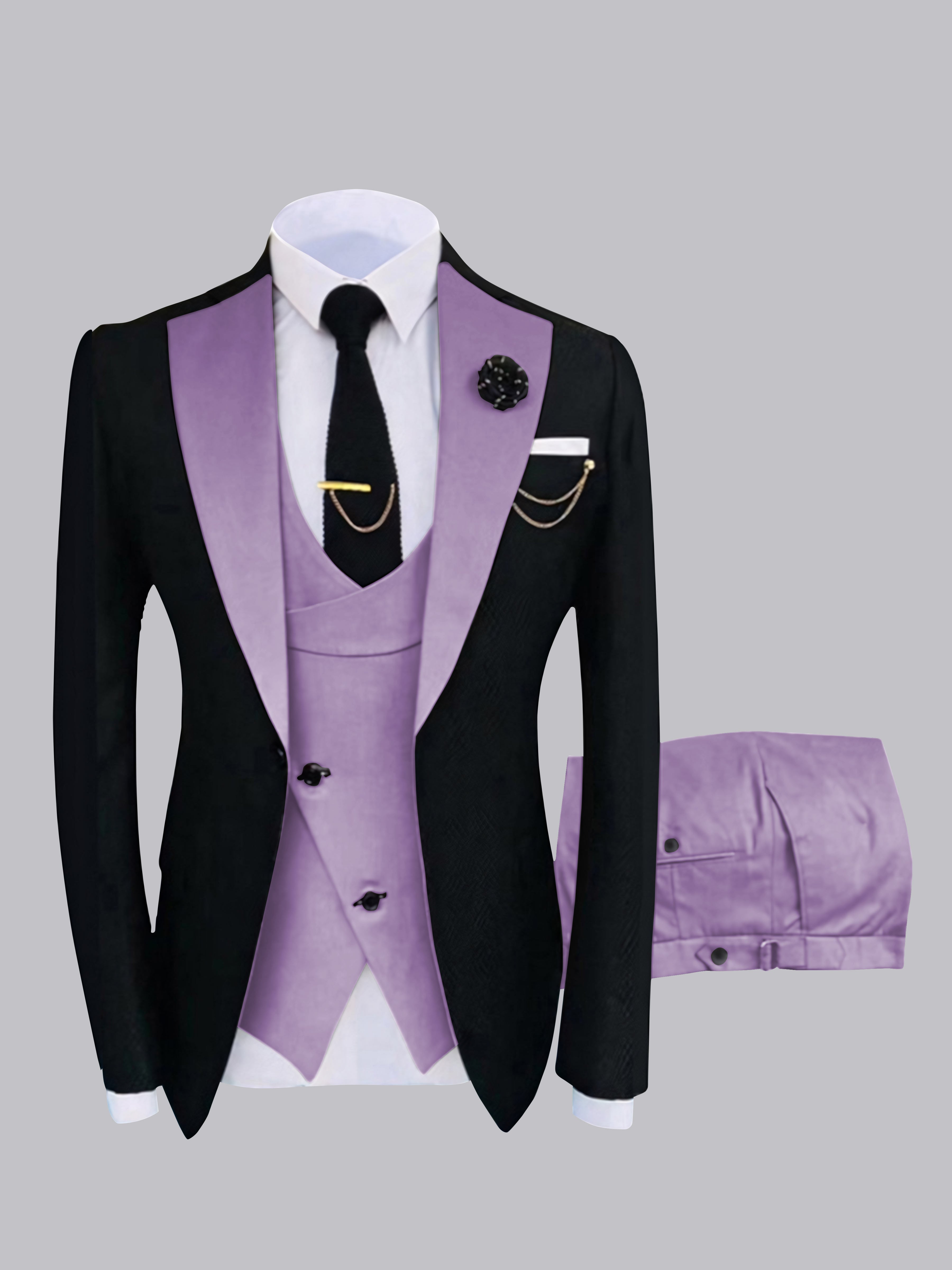 Stylish Men's Contrast Detailing One Button 3 Pieces Suits