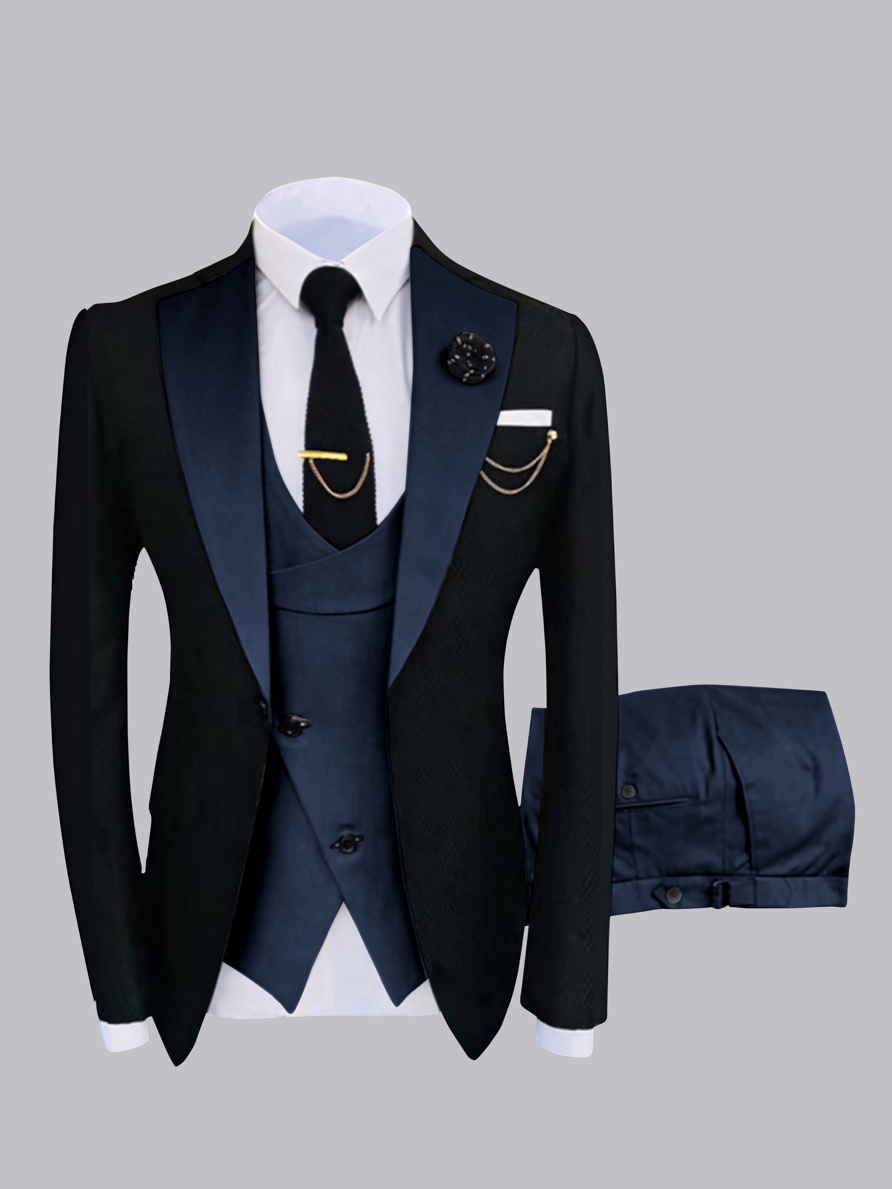Stylish Men's Contrast Detailing One Button 3 Pieces Suits