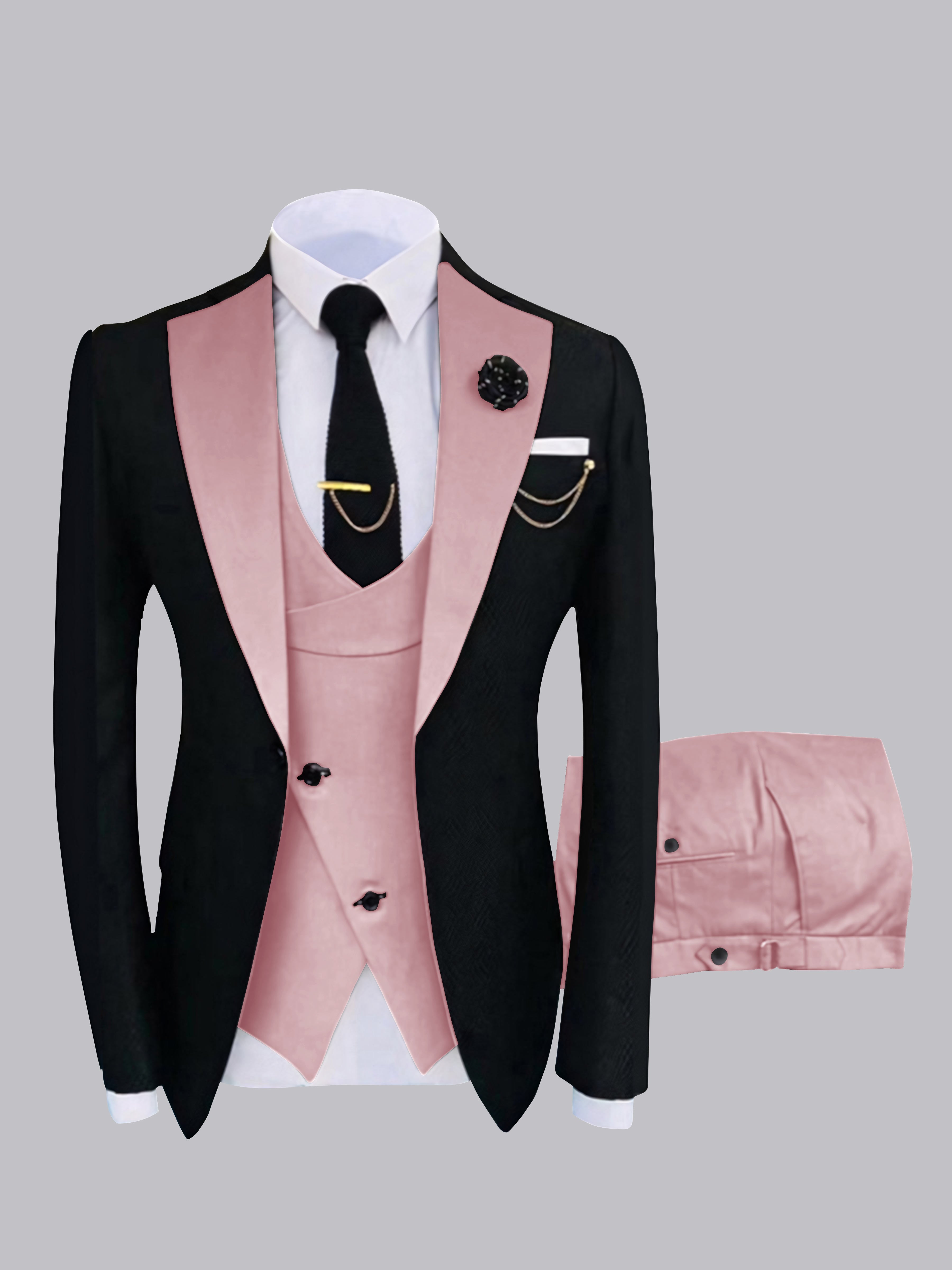Stylish Men's Contrast Detailing One Button 3 Pieces Suits