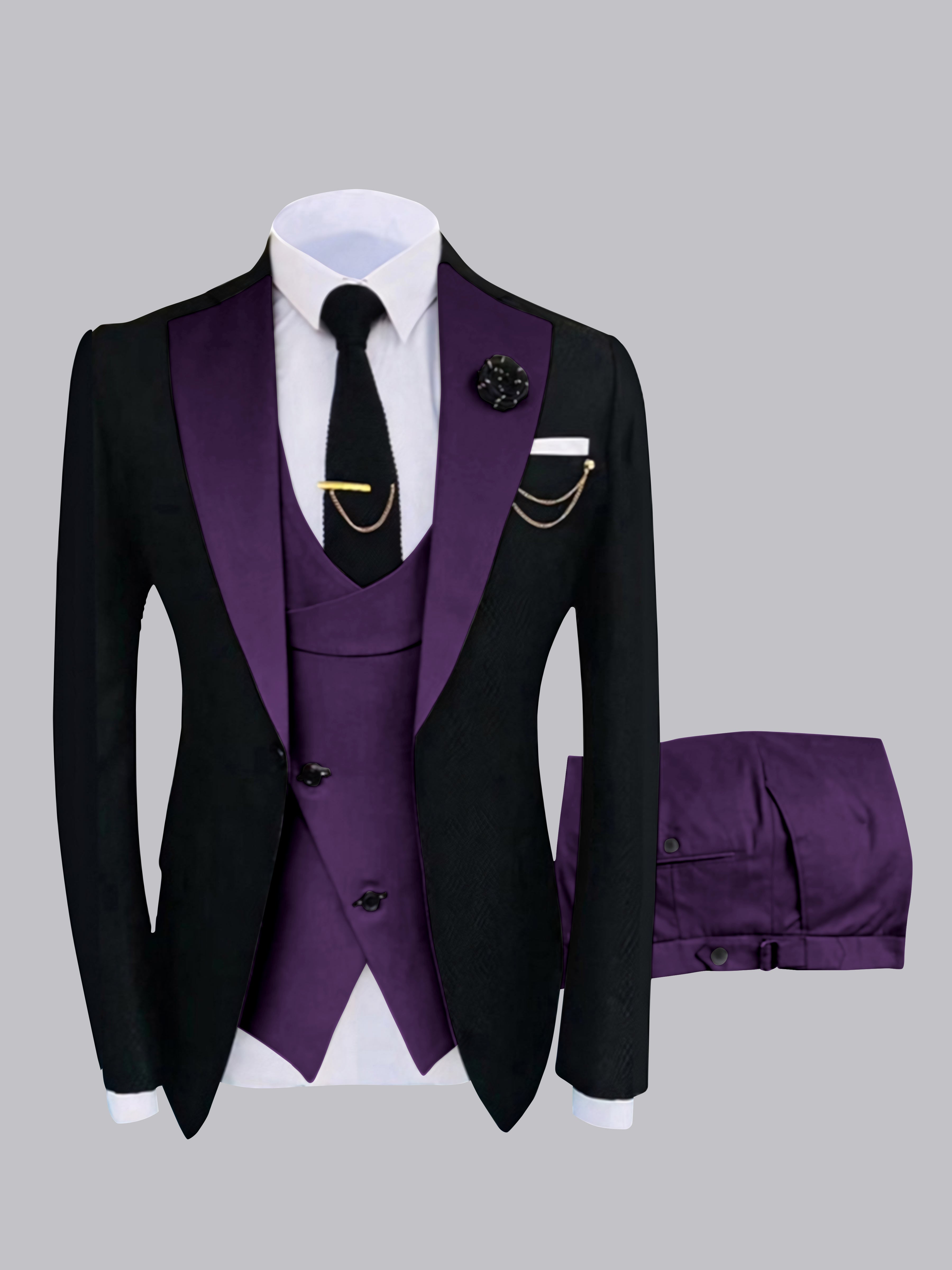 Stylish Men's Contrast Detailing One Button 3 Pieces Suits