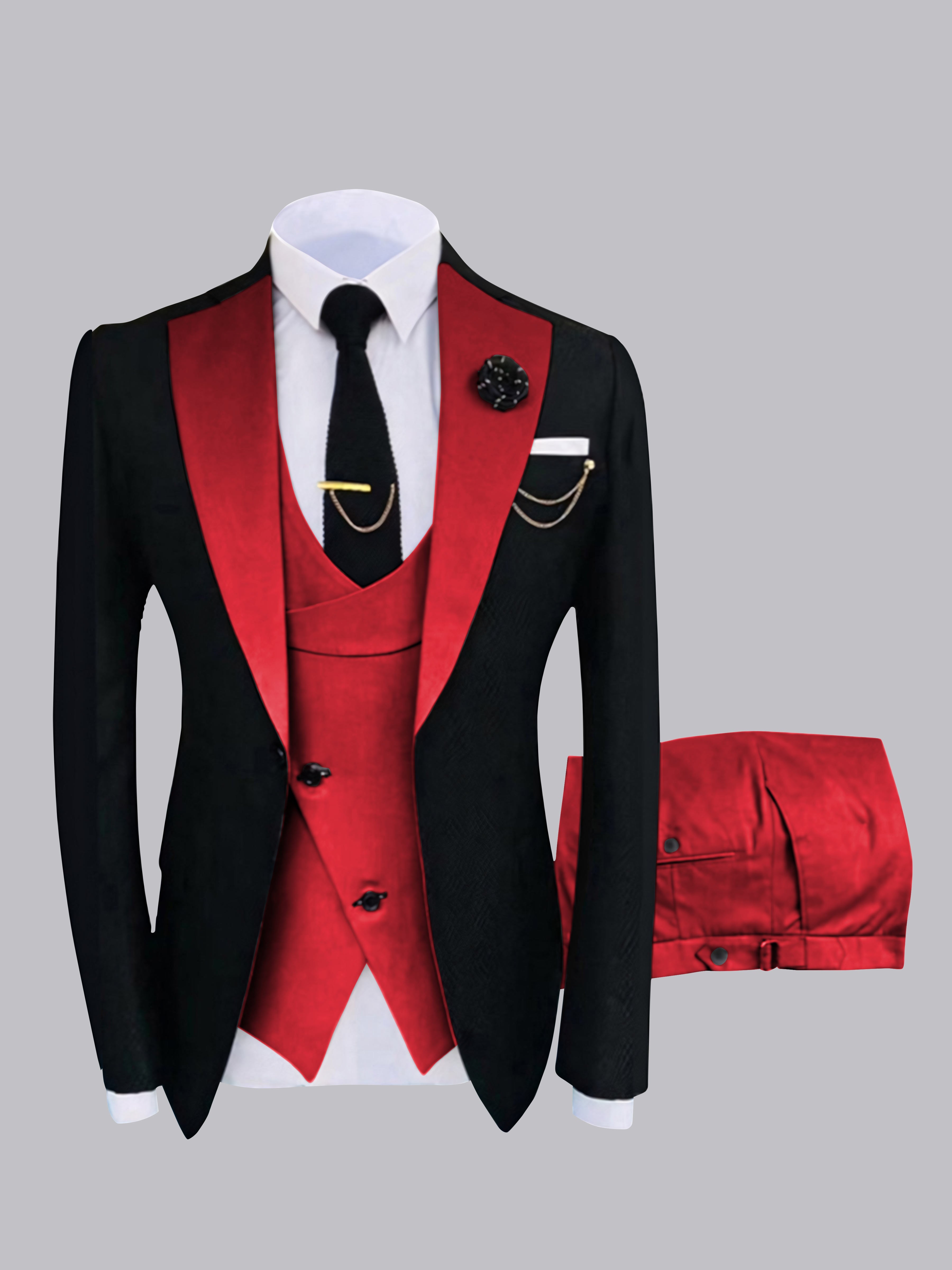 Stylish Men's Contrast Detailing One Button 3 Pieces Suits