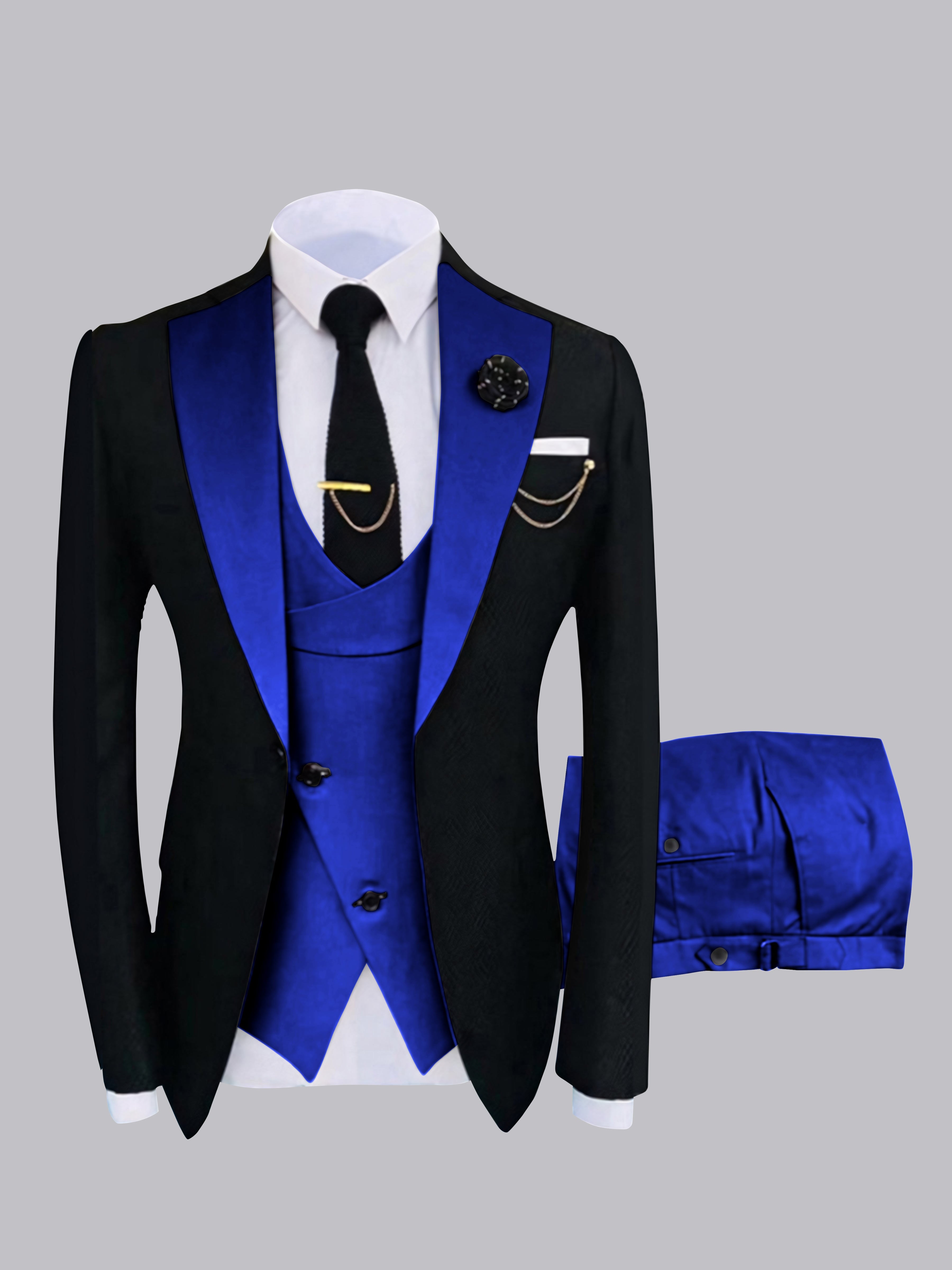 Stylish Men's Contrast Detailing One Button 3 Pieces Suits