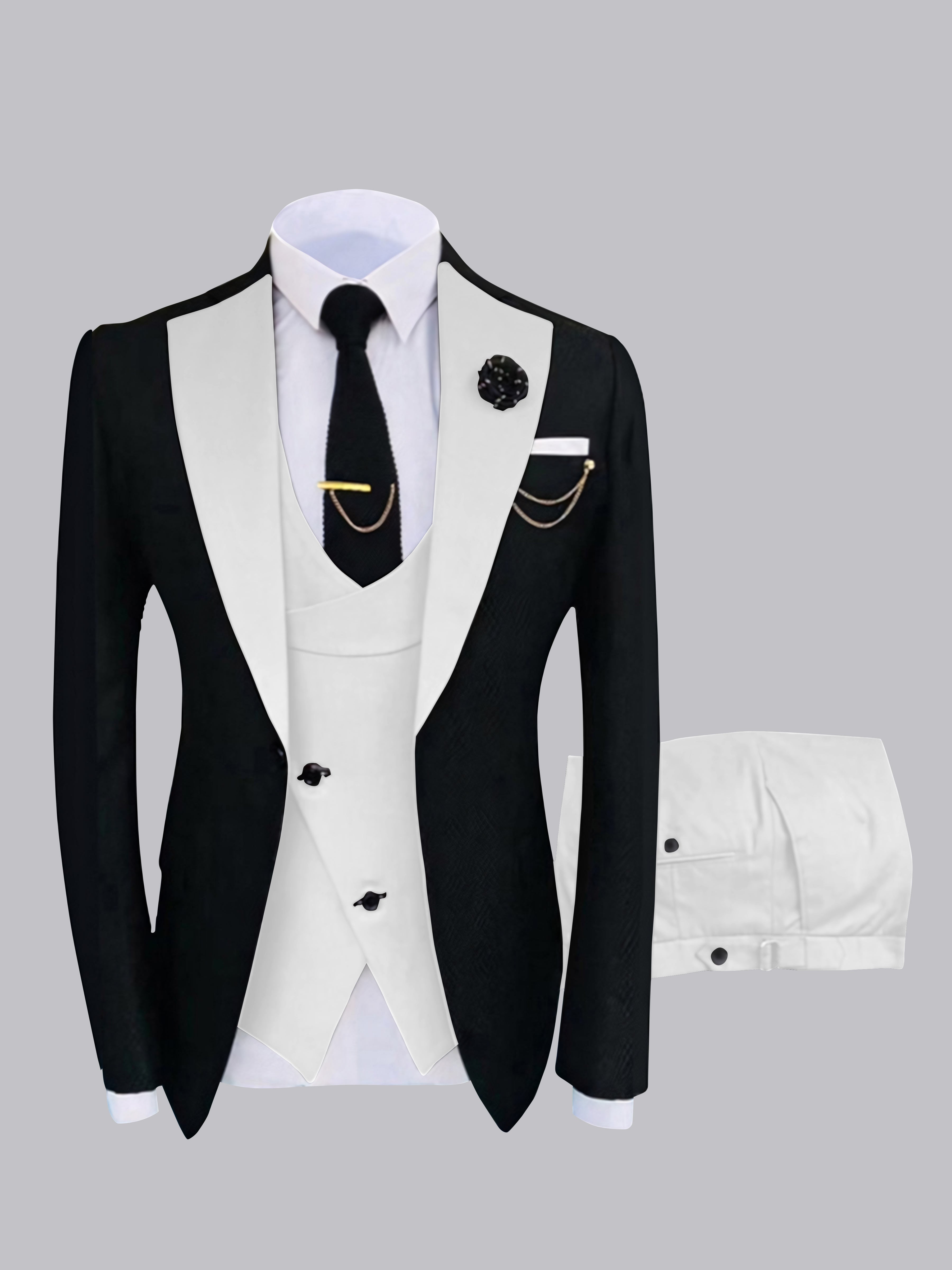 Stylish Men's Contrast Detailing One Button 3 Pieces Suits