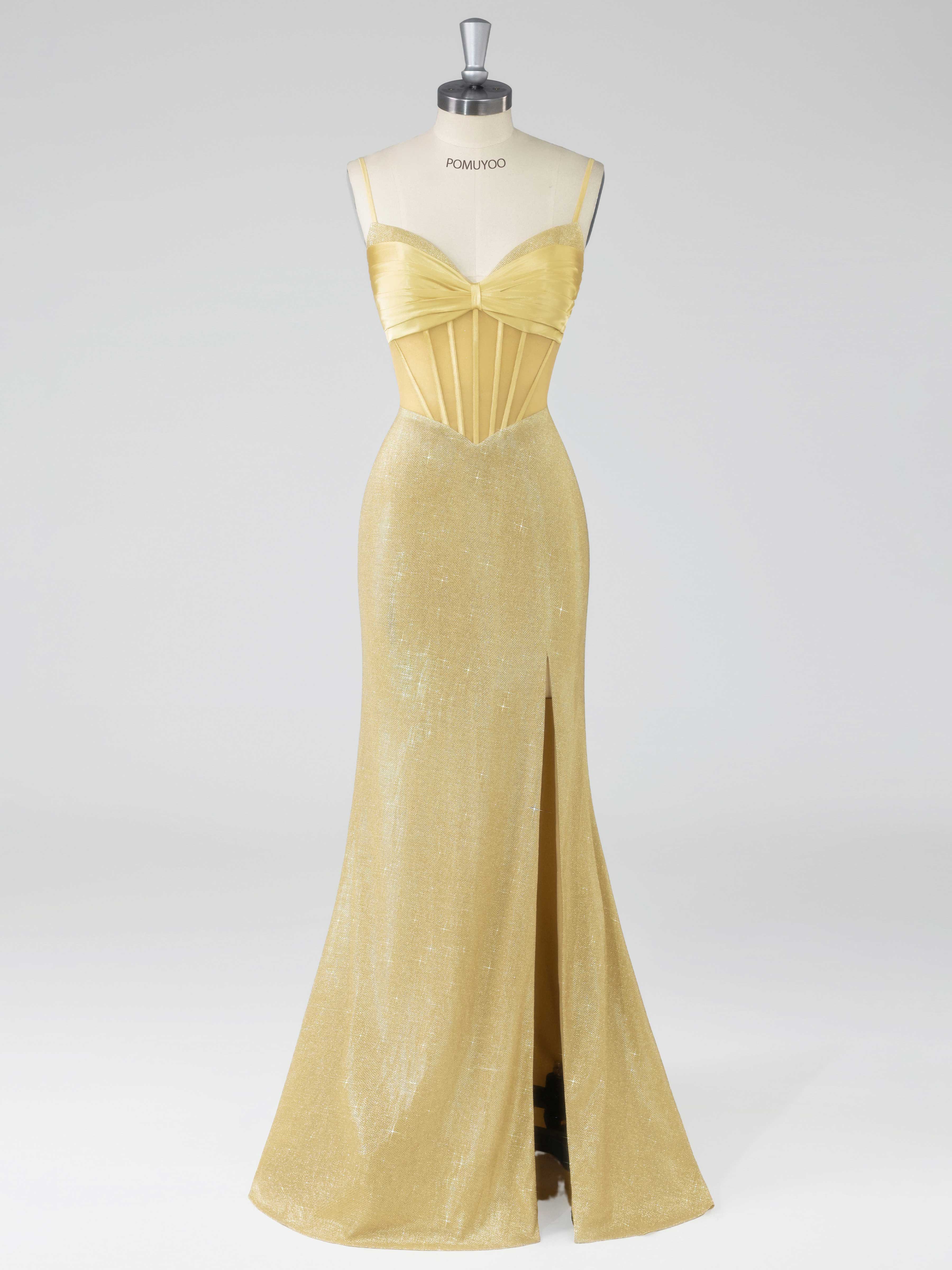 Stylish Mermaid Spaghetti Straps Corset Slit Long Prom Dresses UK