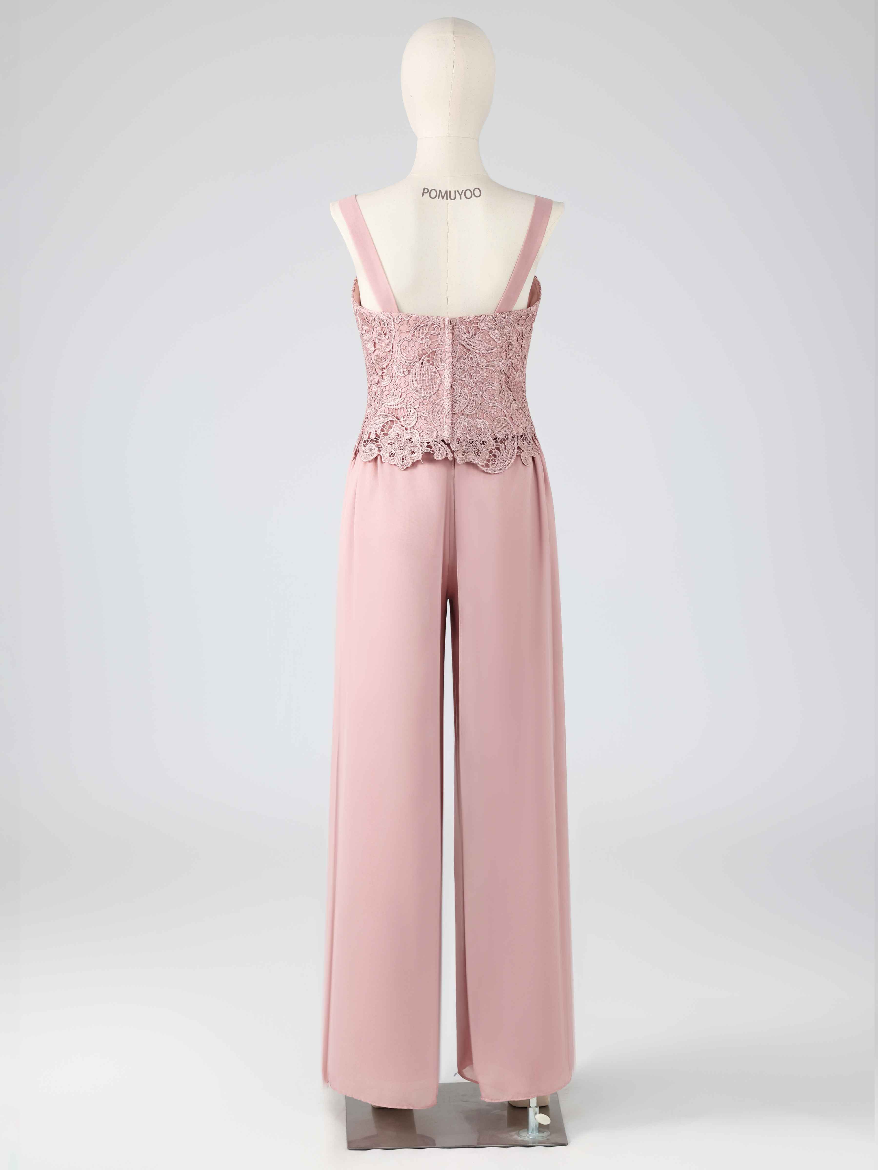 Stylish Square Three Pieces Lace Mother of the Bride Pantsuit UK