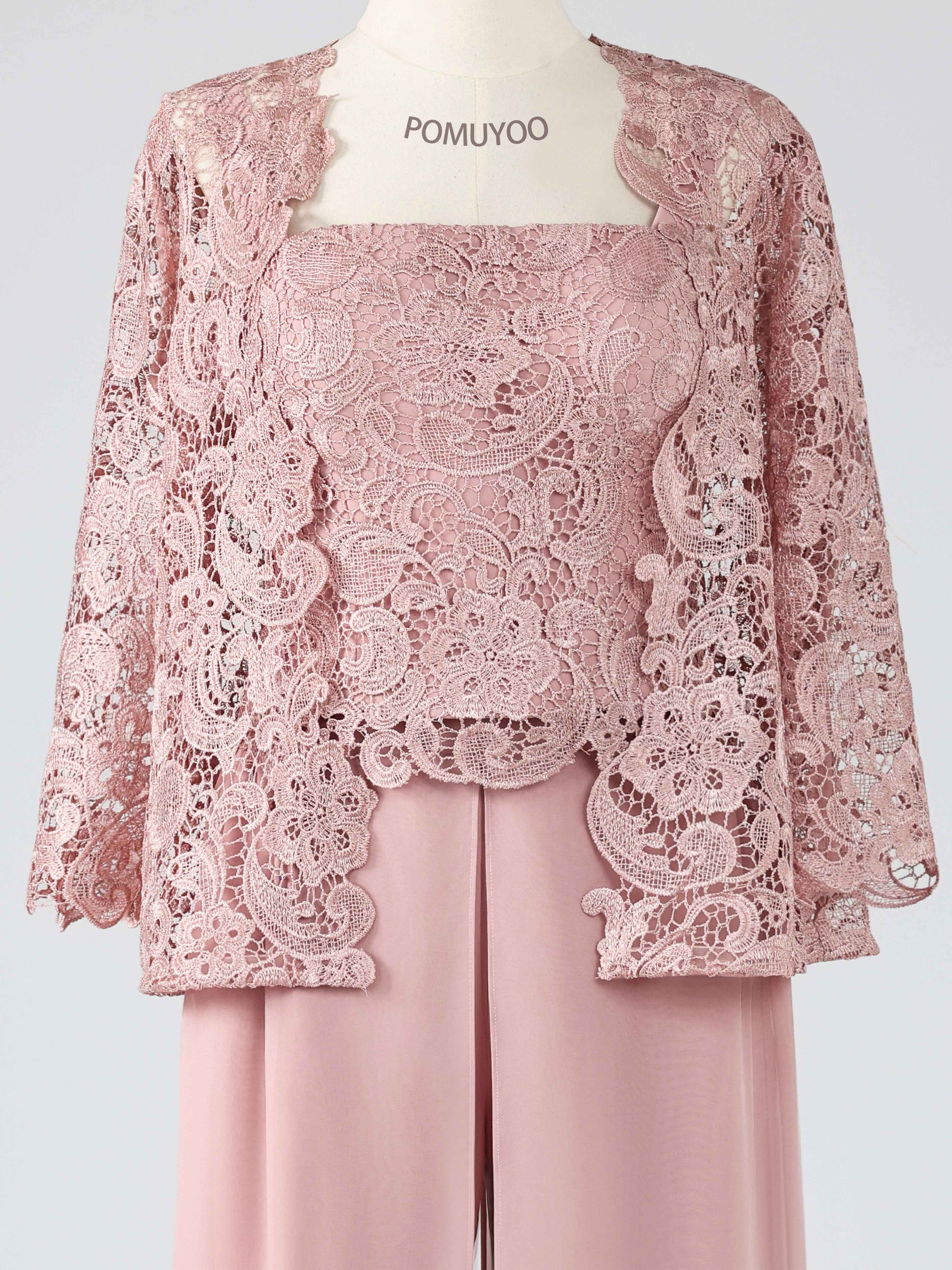 Stylish Square Three Pieces Lace Mother of the Bride Pantsuit UK