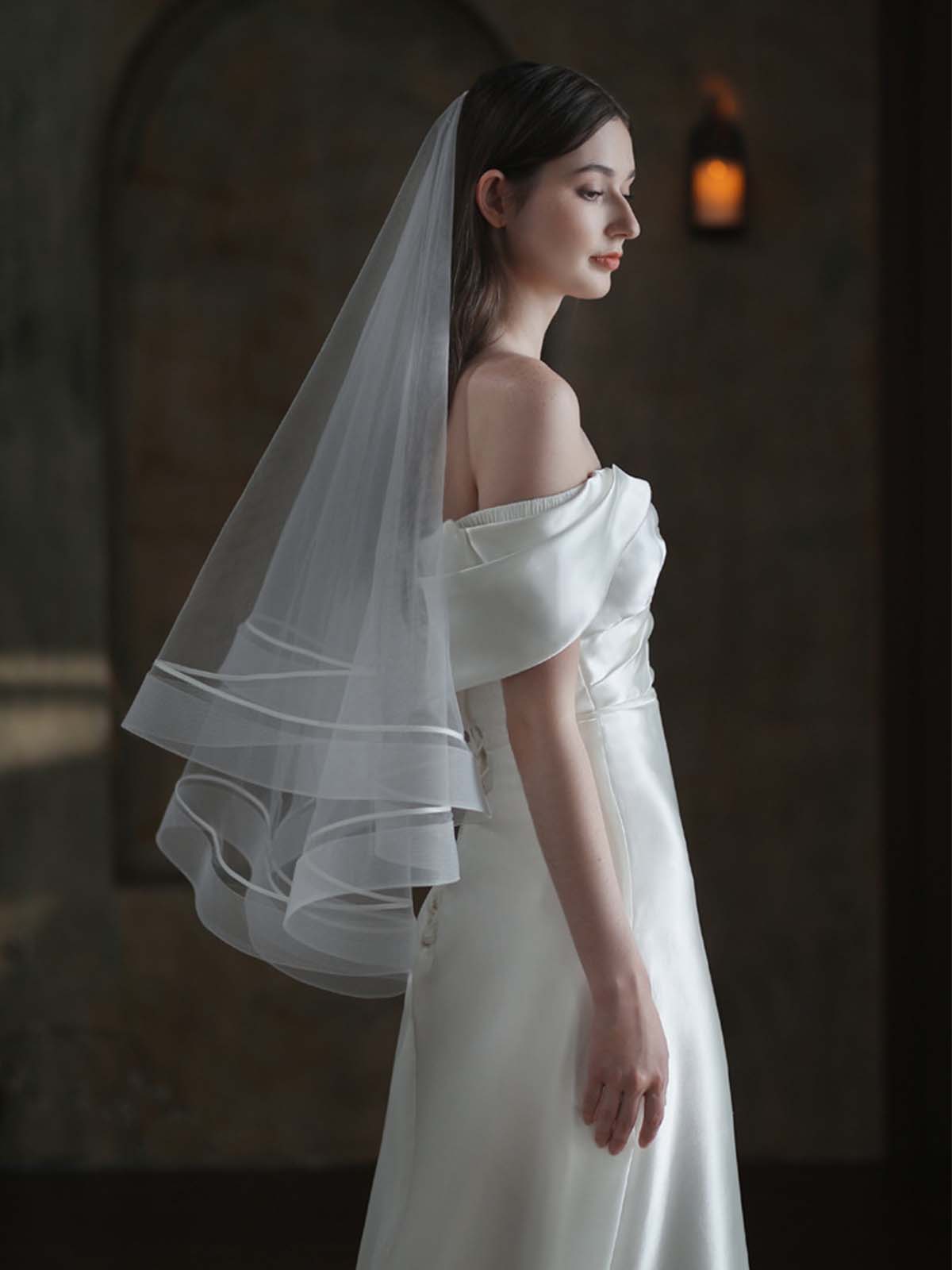 Stylish White Double Stretch Mesh Bridal Veil