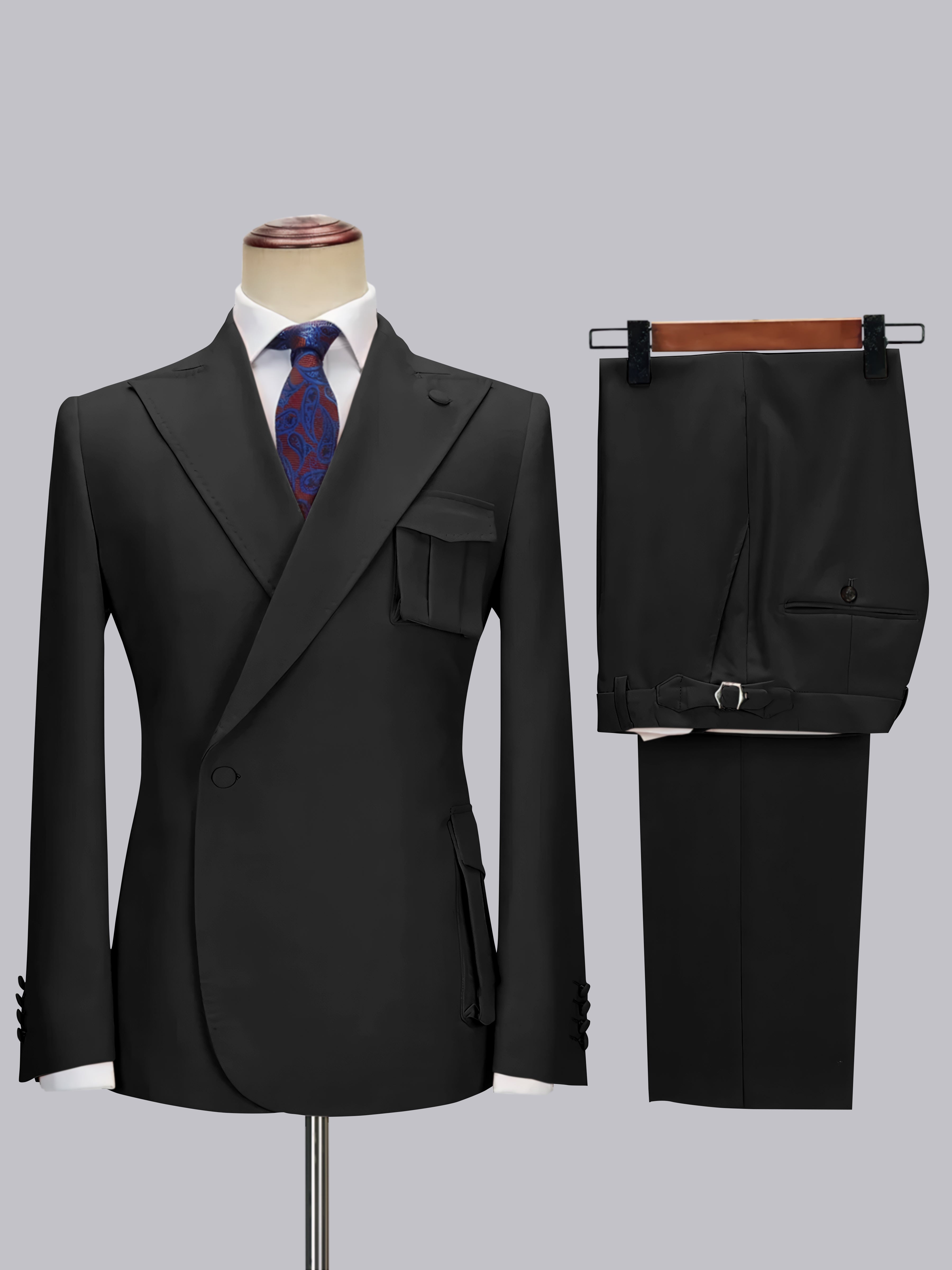 Tailored Peak Lapel Men's One Button Wrap 2 Pieces Suit for Wedding & Smart Casual