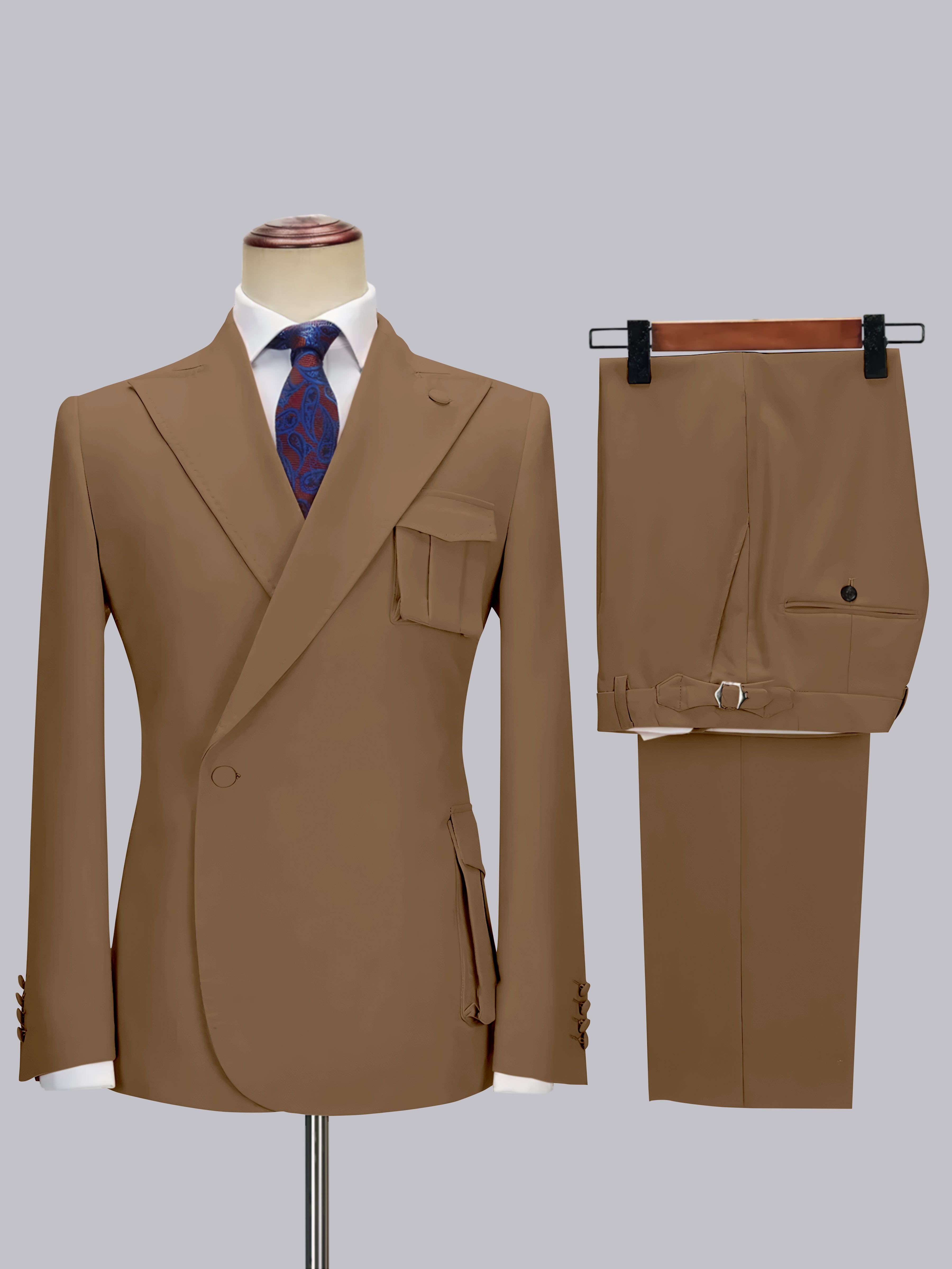 Tailored Peak Lapel Men's One Button Wrap 2 Pieces Suit for Wedding & Smart Casual