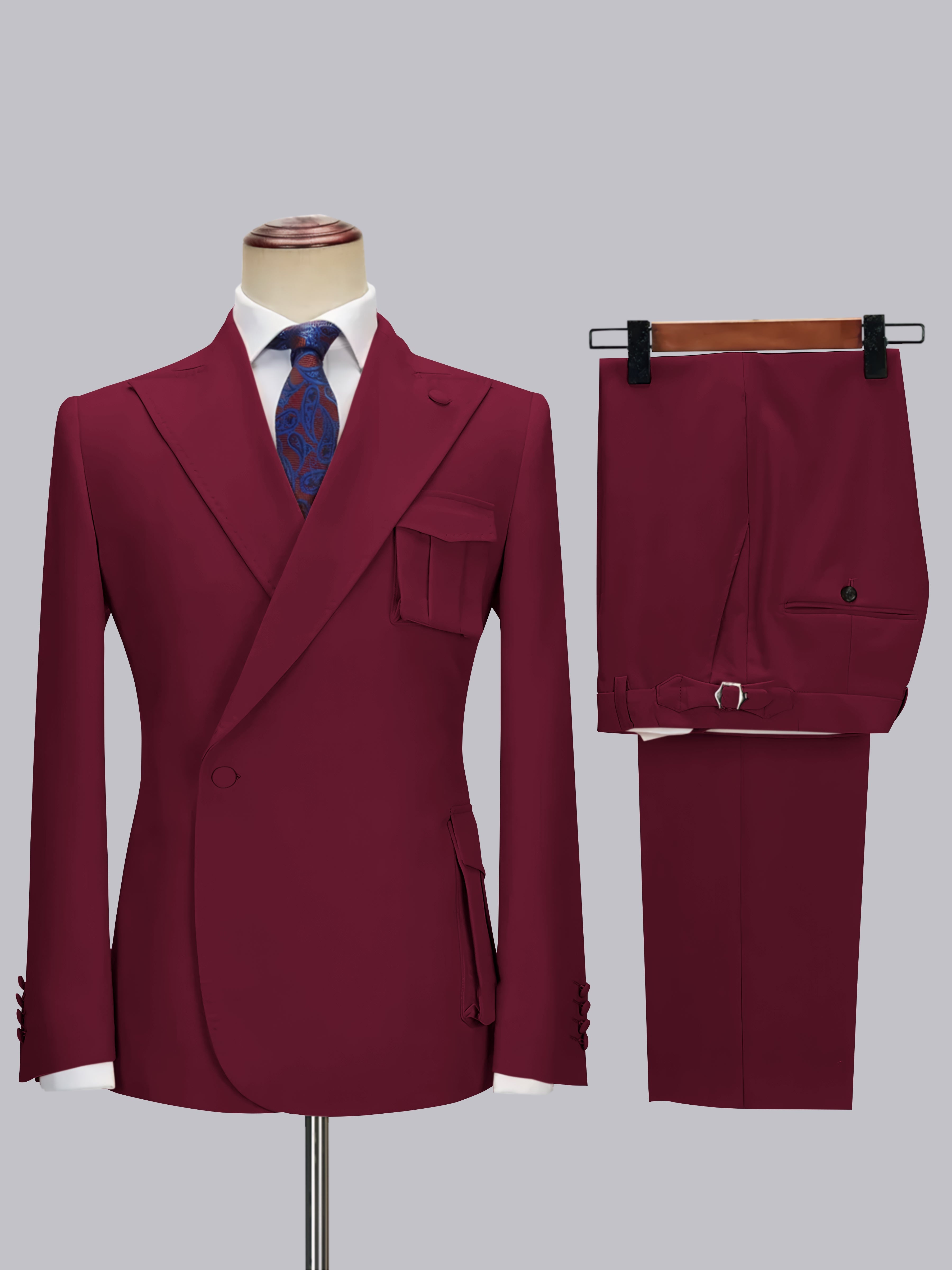 Tailored Peak Lapel Men's One Button Wrap 2 Pieces Suit for Wedding & Smart Casual