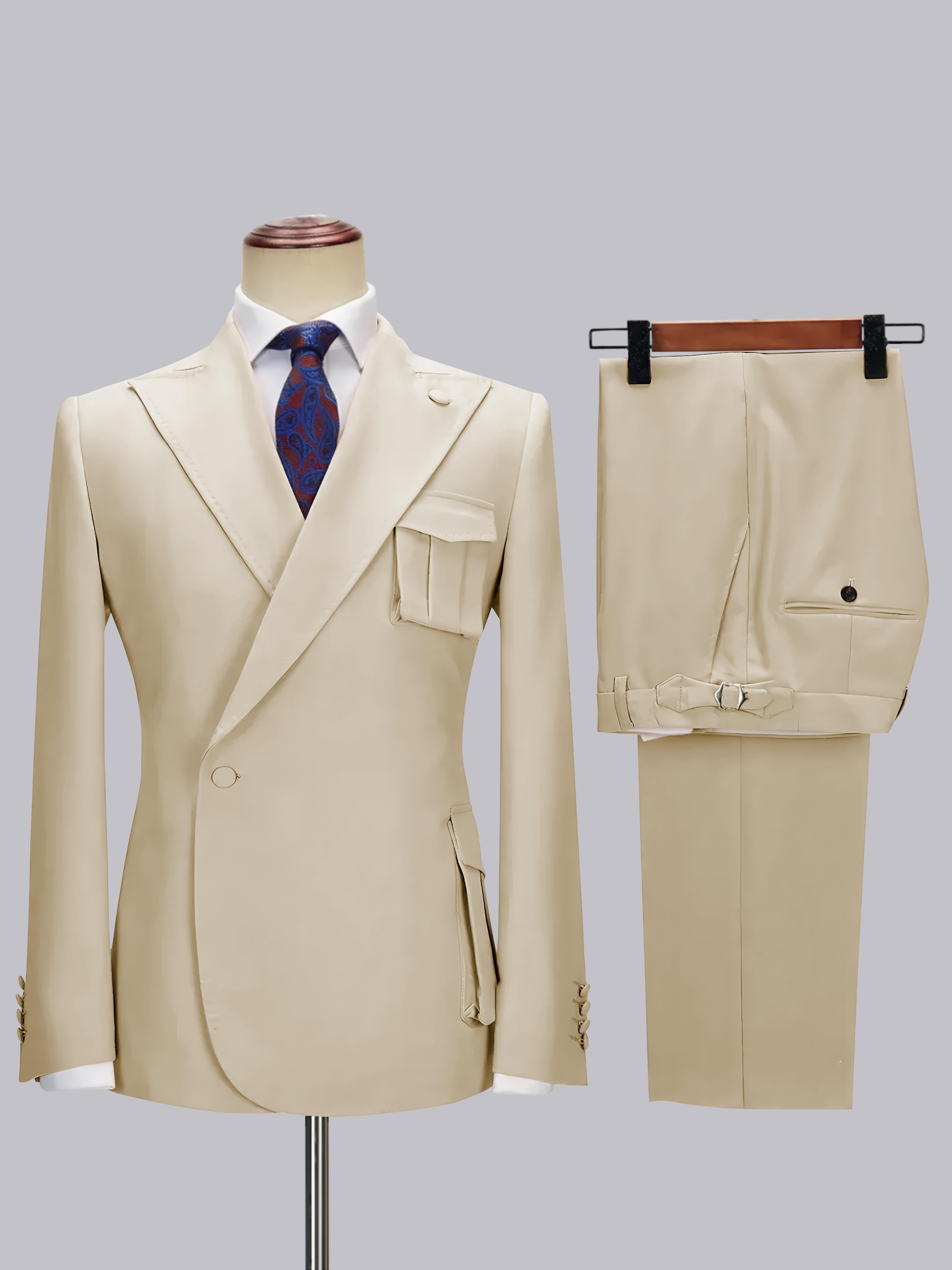 Tailored Peak Lapel Men's One Button Wrap 2 Pieces Suit for Wedding & Smart Casual