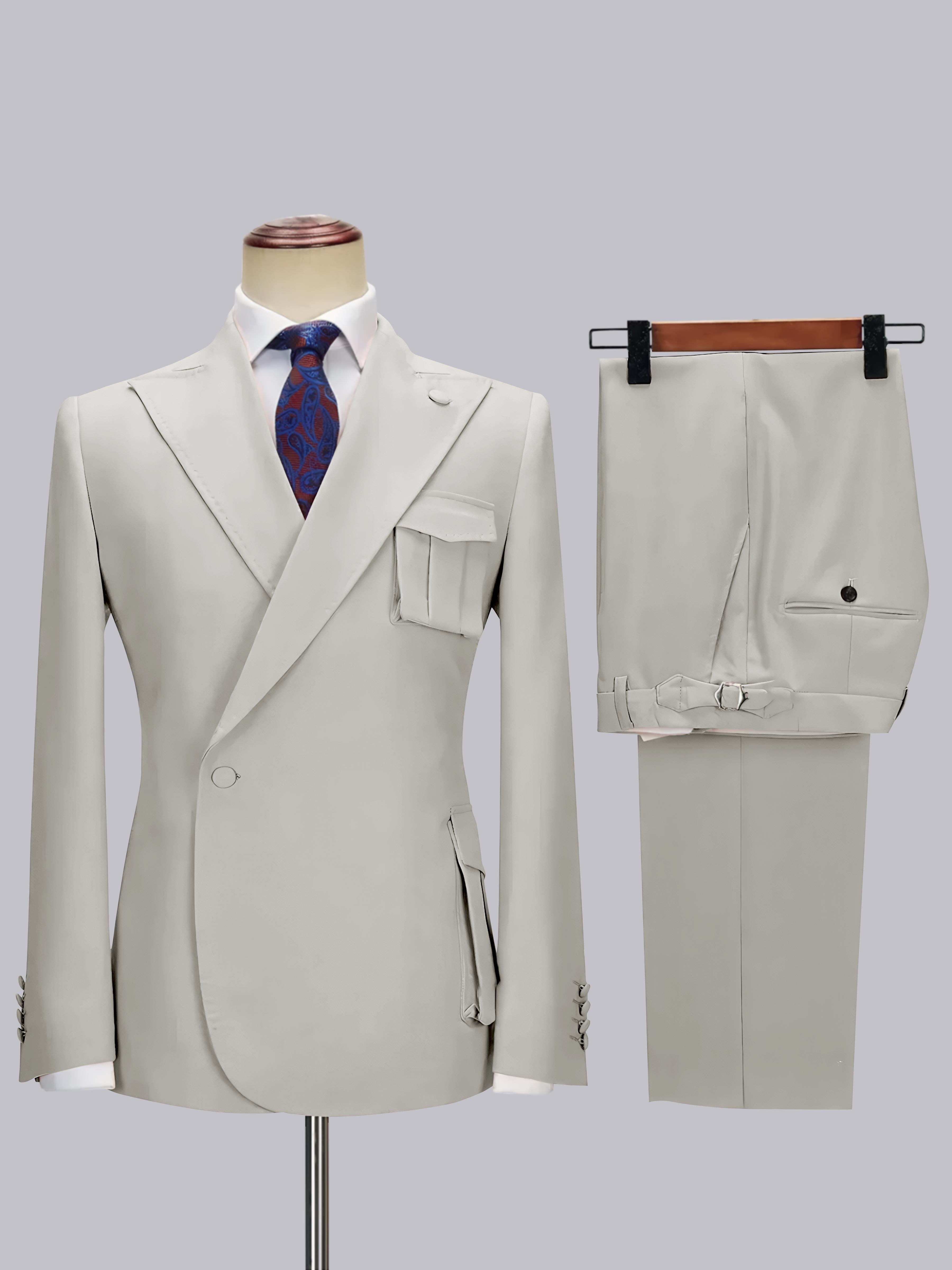 Tailored Peak Lapel Men's One Button Wrap 2 Pieces Suit for Wedding & Smart Casual