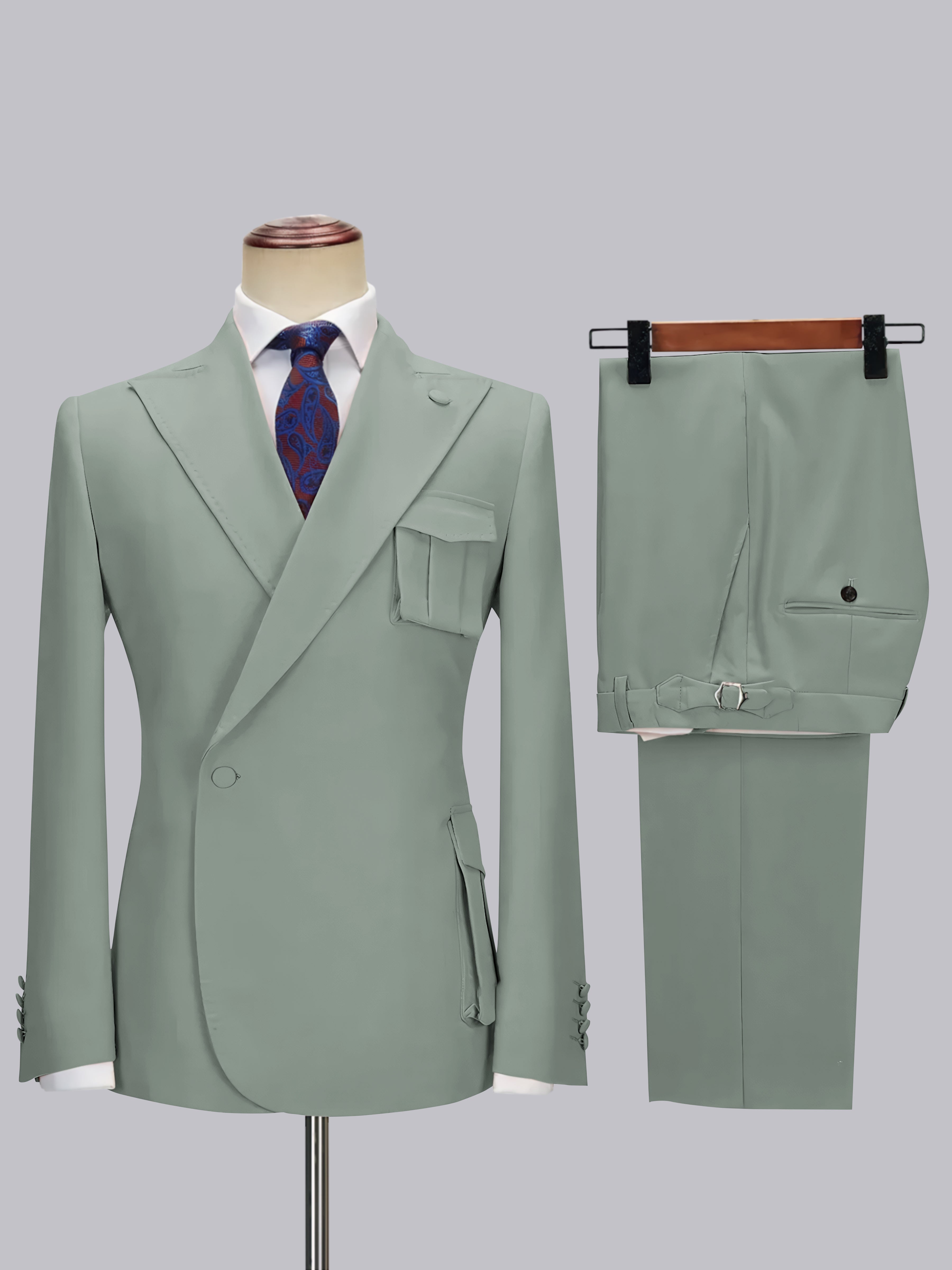 Tailored Peak Lapel Men's One Button Wrap 2 Pieces Suit for Wedding & Smart Casual