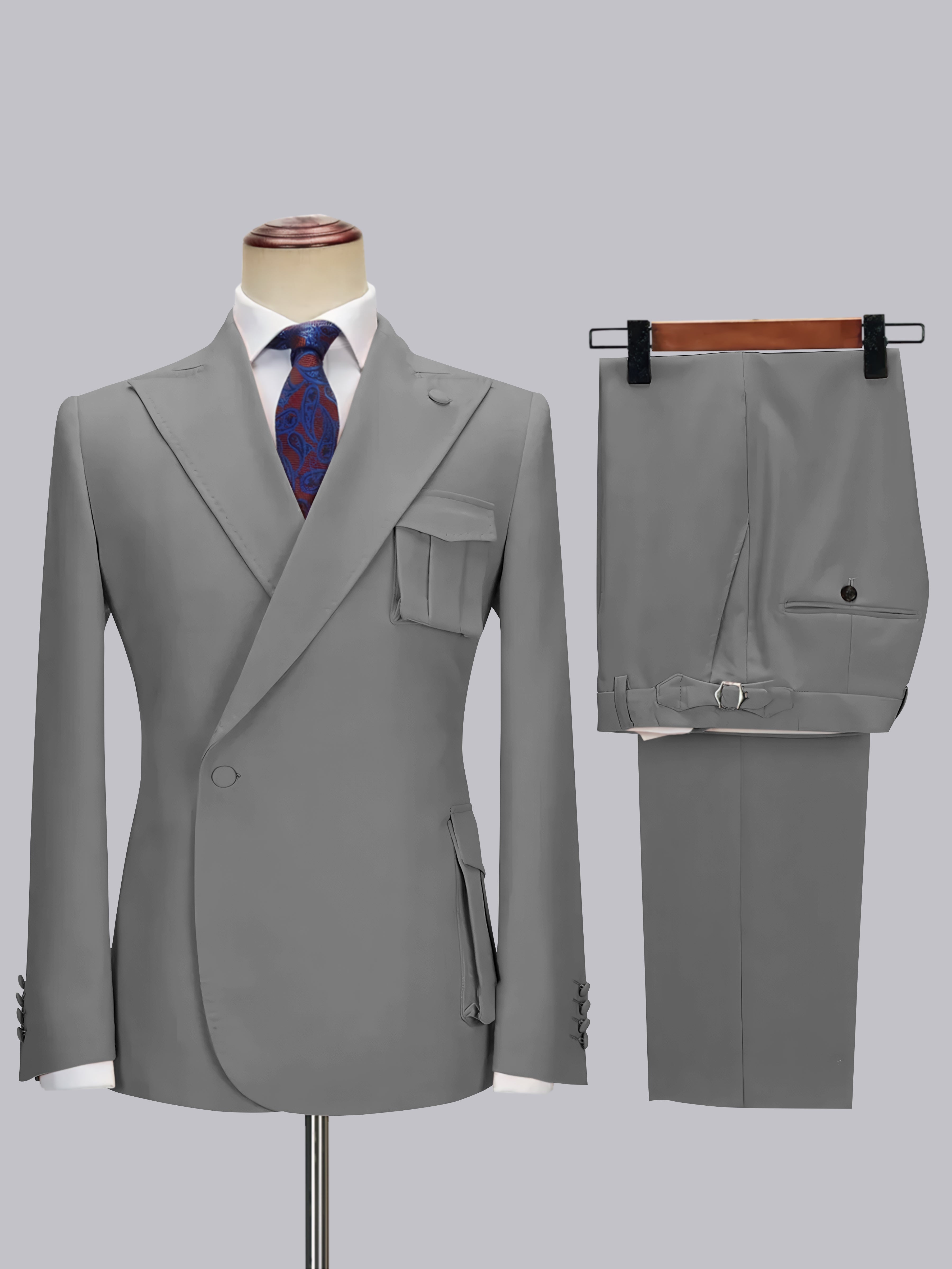 Tailored Peak Lapel Men's One Button Wrap 2 Pieces Suit for Wedding & Smart Casual