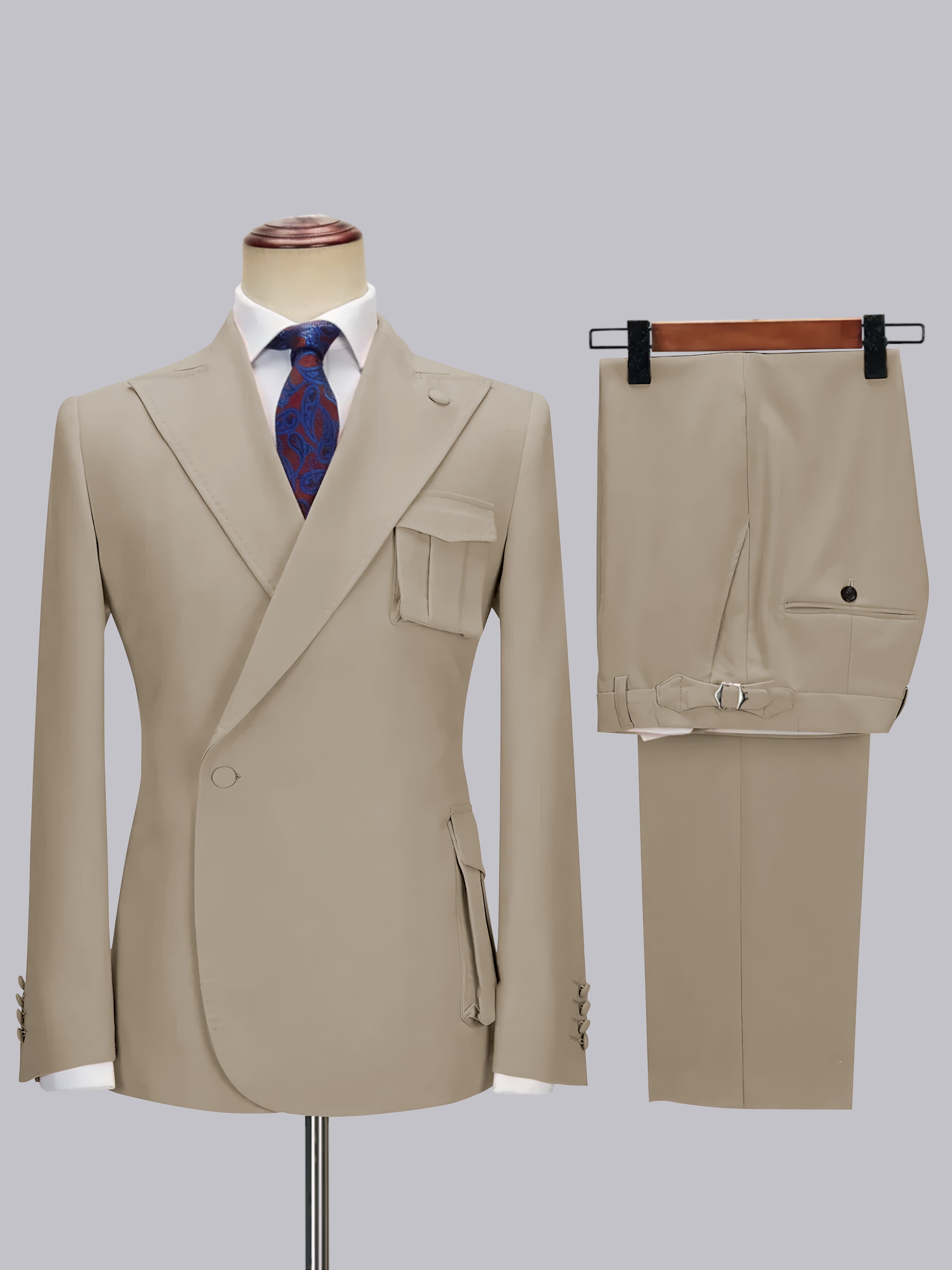 Tailored Peak Lapel Men's One Button Wrap 2 Pieces Suit for Wedding & Smart Casual