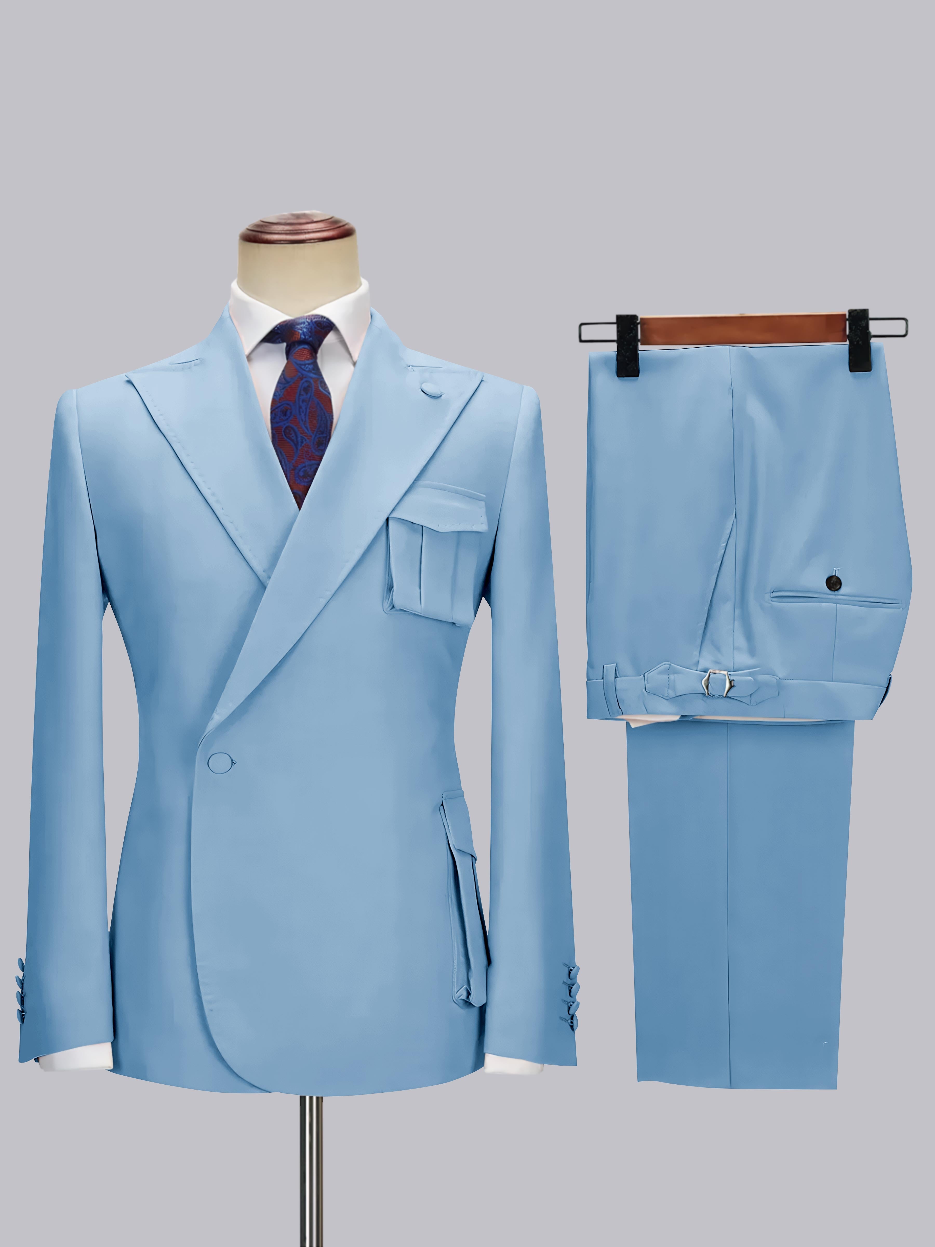 Tailored Peak Lapel Men's One Button Wrap 2 Pieces Suit for Wedding & Smart Casual