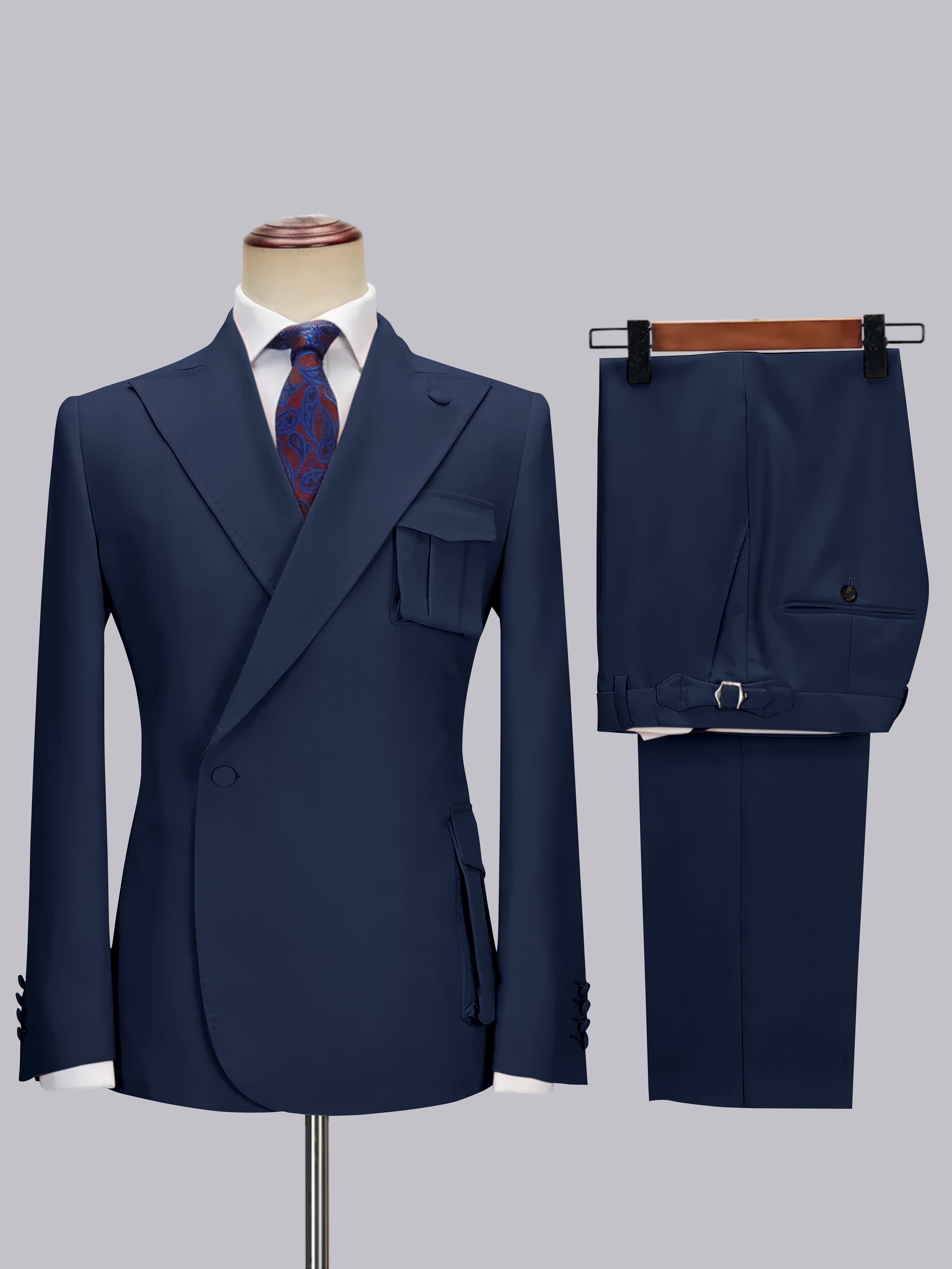 Tailored Peak Lapel Men's One Button Wrap 2 Pieces Suit for Wedding & Smart Casual