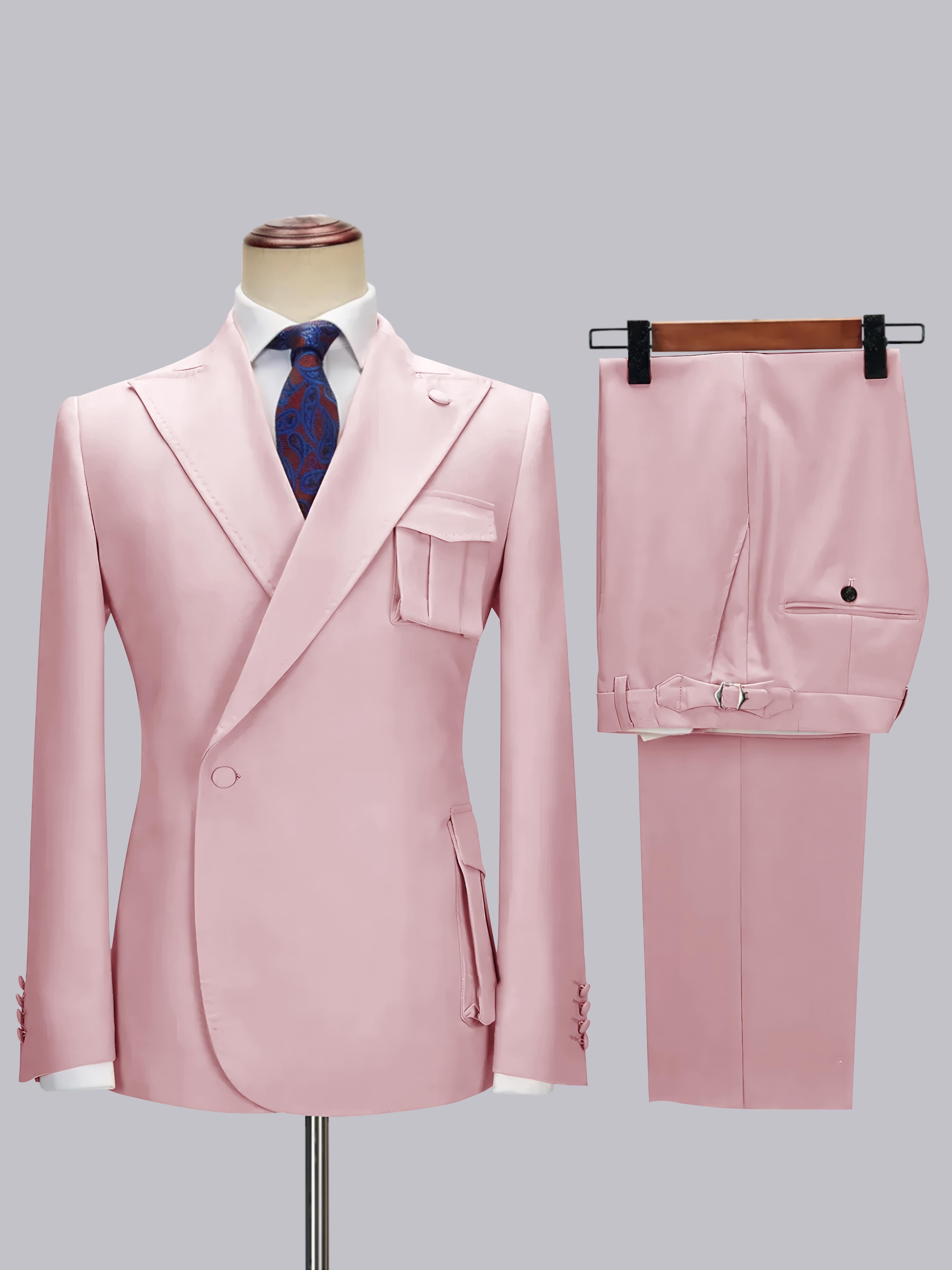 Tailored Peak Lapel Men's One Button Wrap 2 Pieces Suit for Wedding & Smart Casual