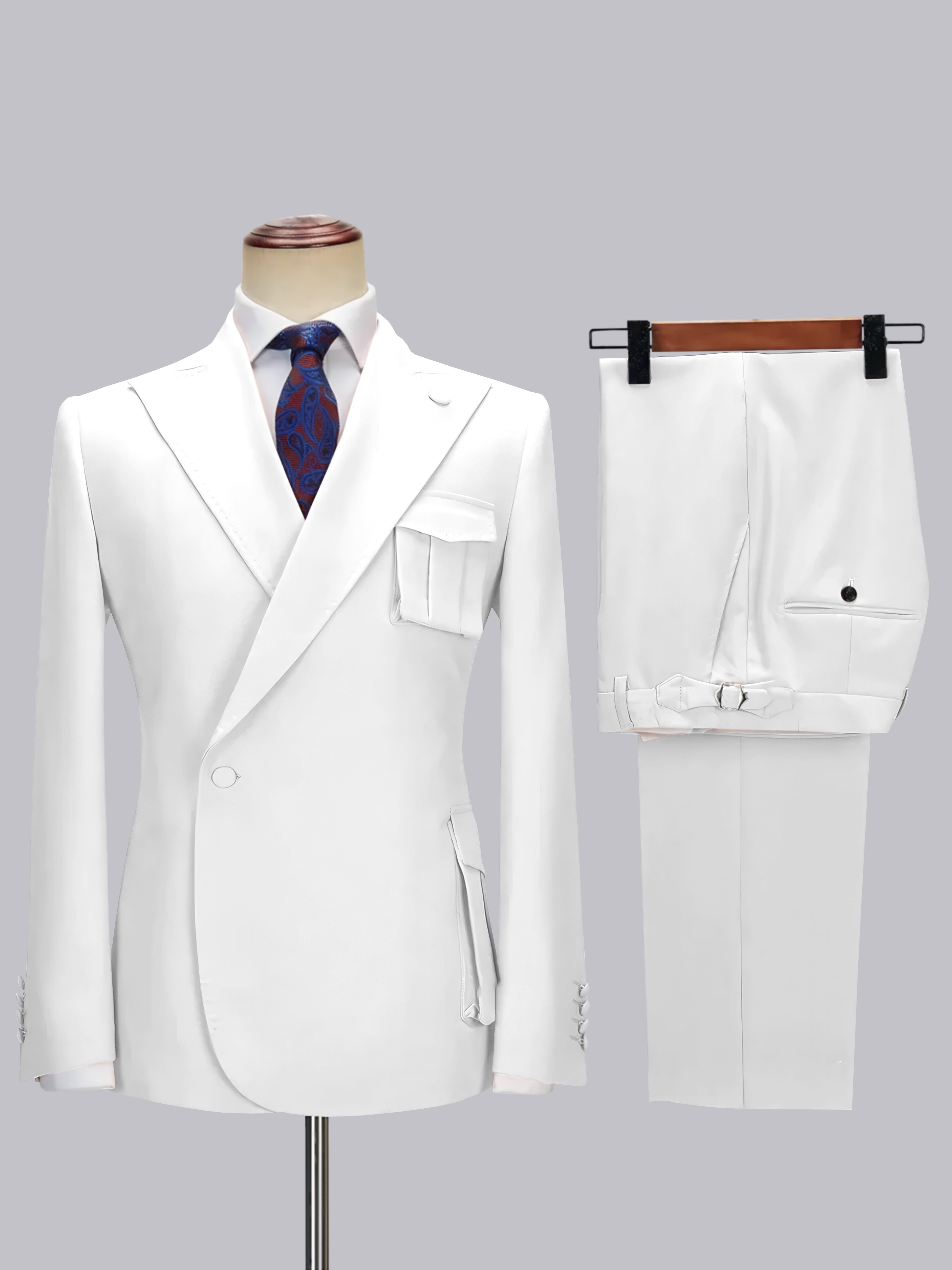 Tailored Peak Lapel Men's One Button Wrap 2 Pieces Suit for Wedding & Smart Casual