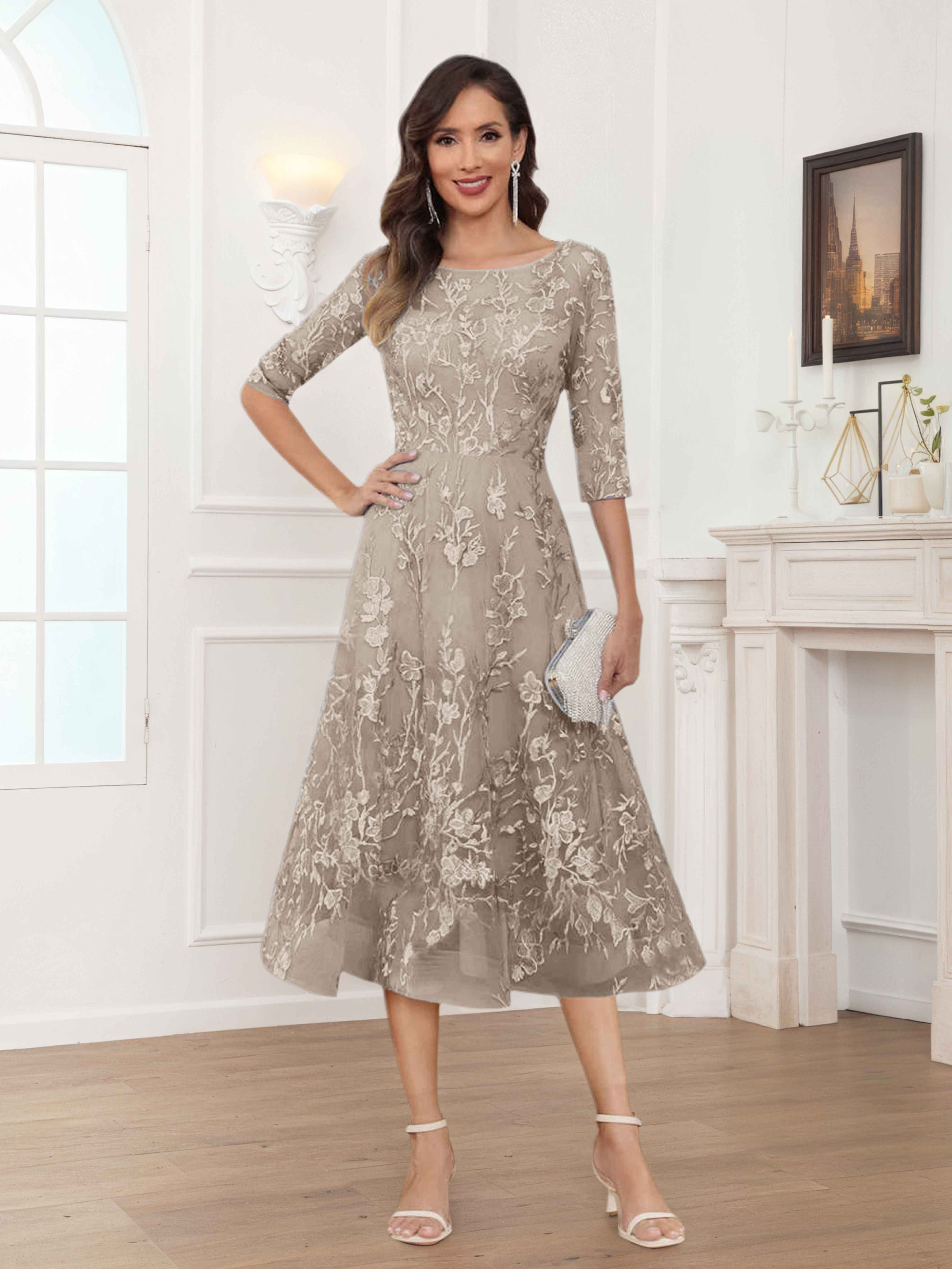 Pax Dreamy A-Line Illusion Lace Tea Length Mother of The Bride Dresses