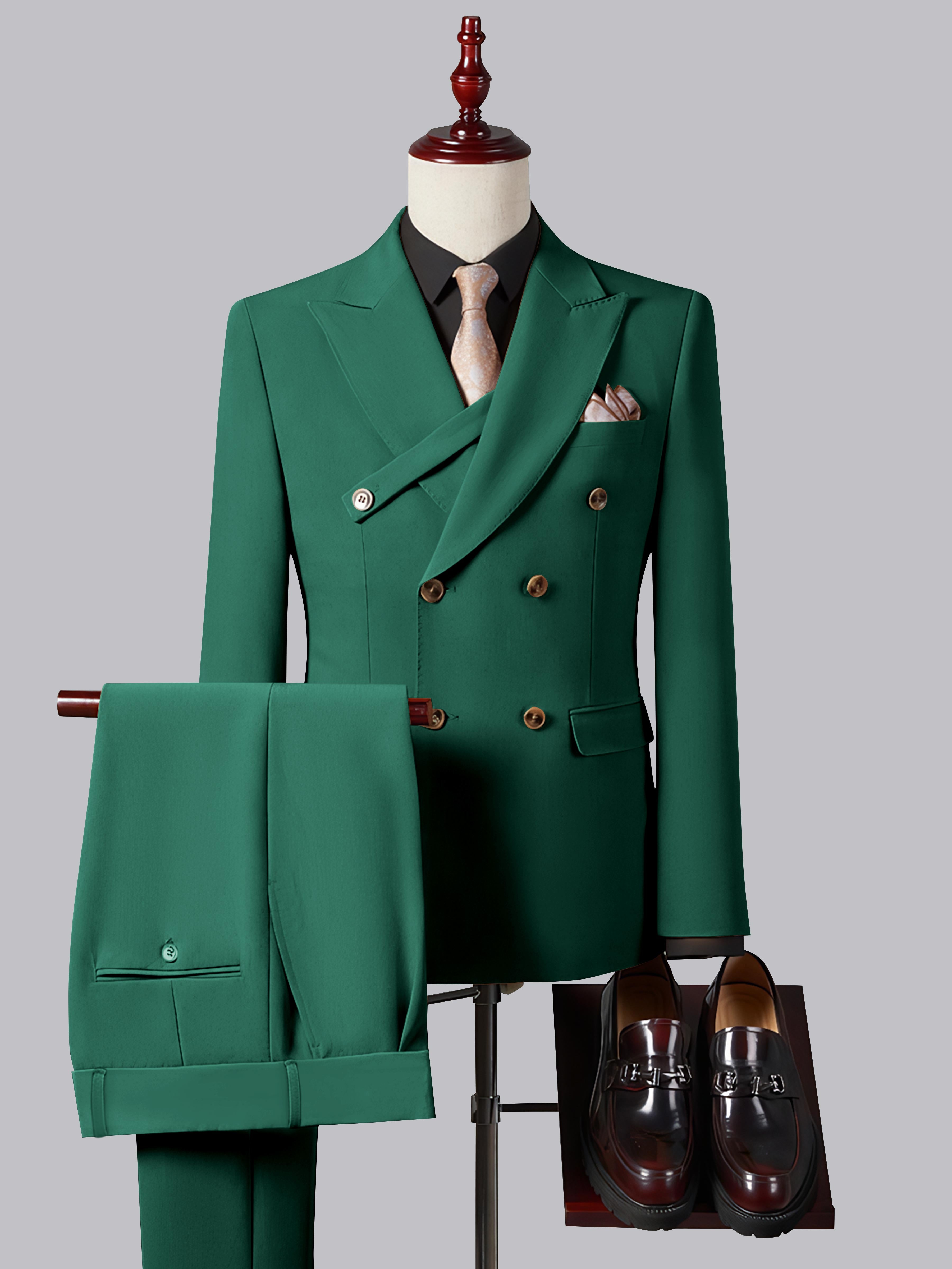 Refined Slim Fit Double Breasted Men's 2 Pieces Peak Lapel Suit with Strap