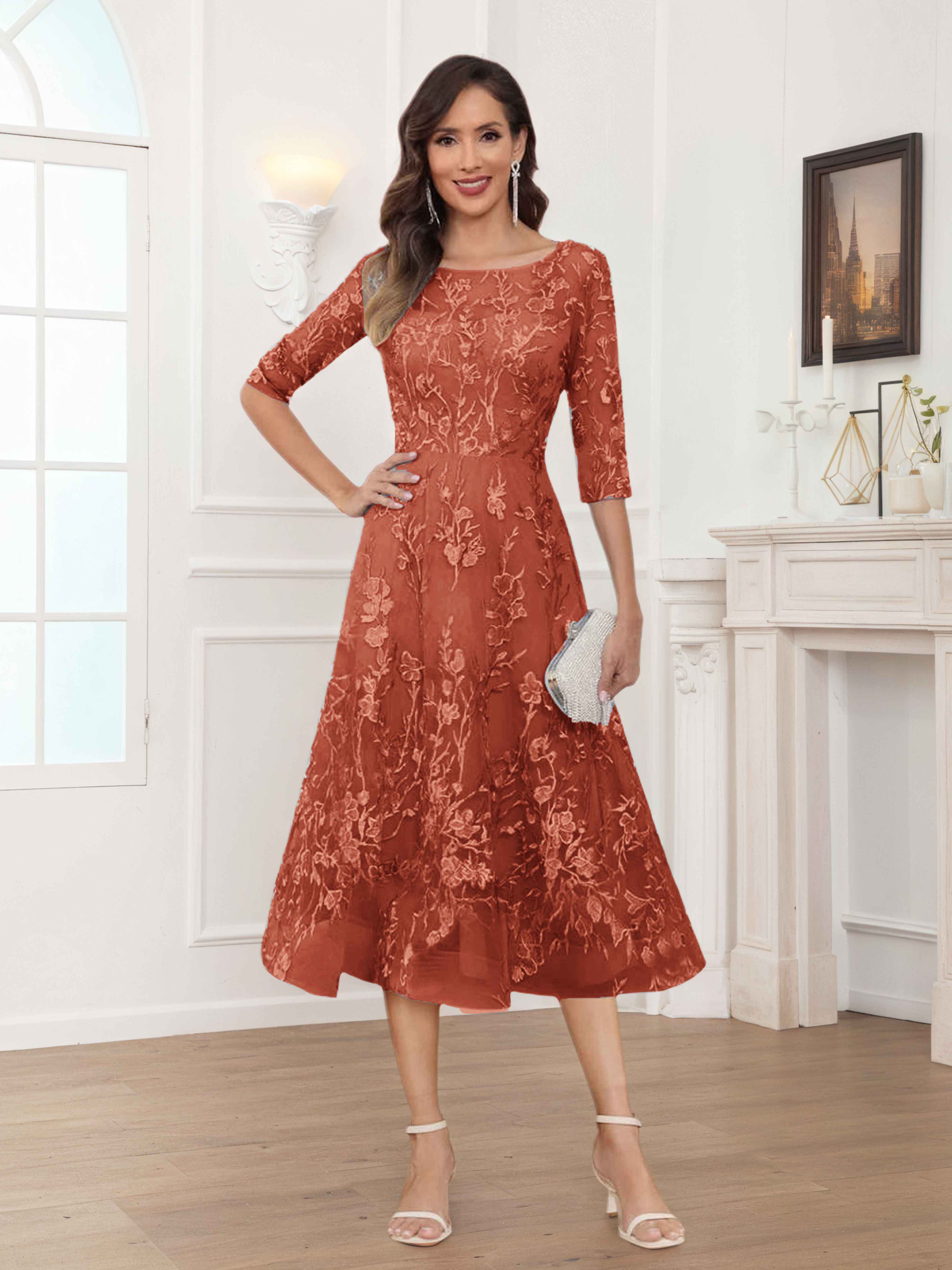 Pax Dreamy A-Line Illusion Lace Tea Length Mother of The Bride Dresses
